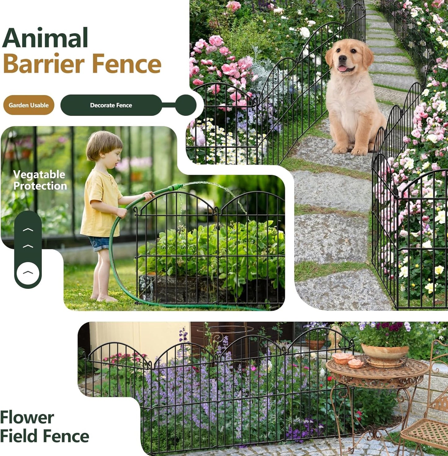 32 Panels Garden Fence, 34ft x 23in Animal Barrier Fences for Rabbits Dogs, Rustproof Metal Gardens Border Fencing, Arched Decorative Flower Bed Edging Barriers for Outdoor Yard Patio