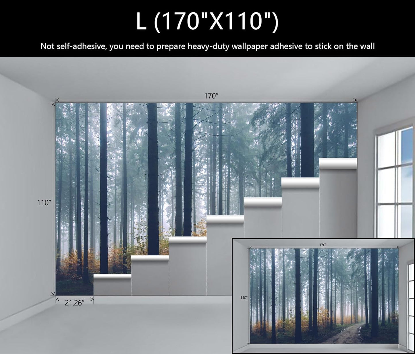 WFBHUA-Dark Forest Tree Wallpaper Mural Nursery Woodland Natural Landscapes Wall Murals for Bedroom Living Room(Not Peel and Stick)