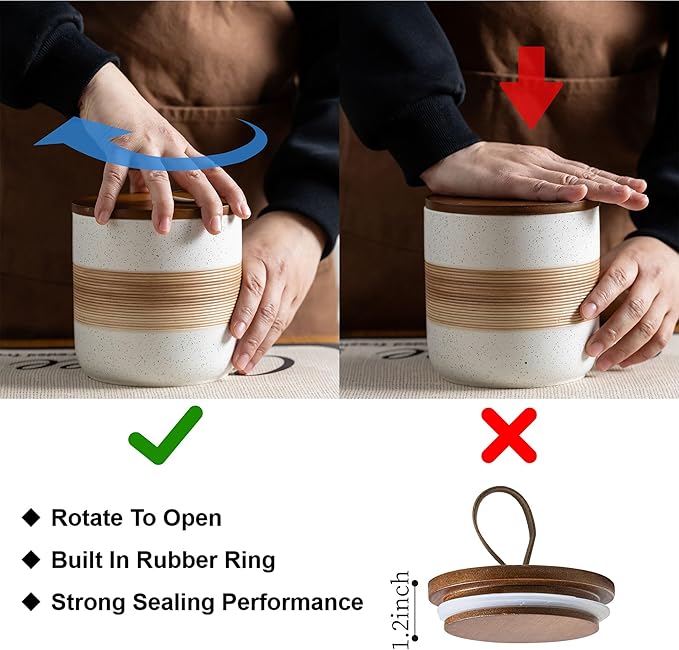 Small Ceramic Jar with Lid, Coffee Container Canister Kitchen Food Storage Jars for Spice Sugar Tea Bag, Stackable Decorative Jars for Countertop, White & 5oz