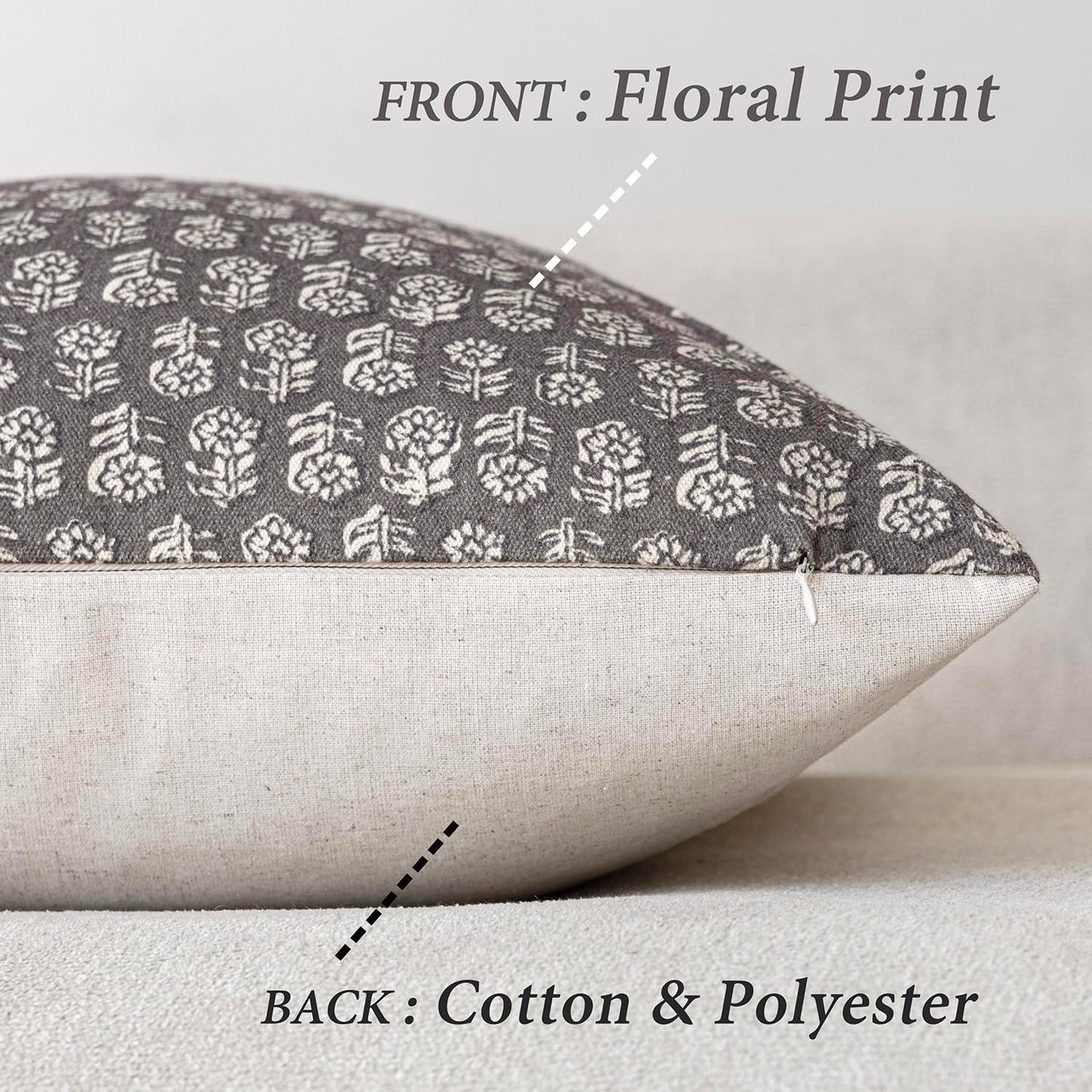 Foindtower Set of 2 Decorative Neutral Floral Print Throw Pillow Covers Vintage Accent Farmhouse Cushion Covers Boho Home Decor for Sofa Couch Chair Bedroom Living Room Outdoor,20×20 Inch,Rustic Gray