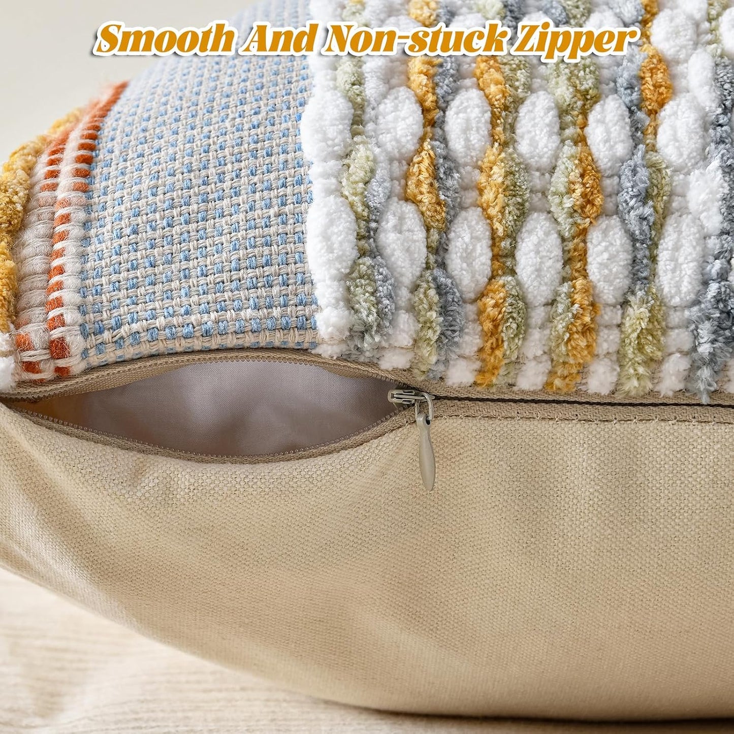 AmHoo Chenille Striped Textured Boho Throw Pillow Covers Aesthetic with Tassels Woven Decorative Pillow Case for Couch Bed Sofa Bedroom Modern Funky 18 x 18-Inch Grey