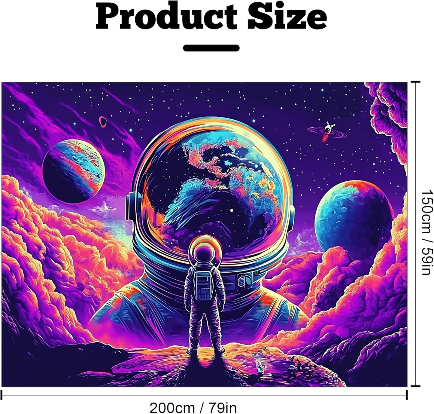 BVBOX Astronaut Space Blacklight Tapestry 79"x59", UV Reactive Astronaut Universe Planet Glow in Dark Tapestries, Black Light Neon Upright Poster Wall Hanging Backdrop Decor for Bedroom Living Room