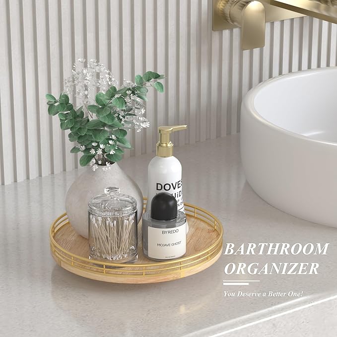 Farmhouse Oak 10" Lazy Susan Turntable Organizer for Cabinet, Round Wooden Lazy Susan Organization and Storage for Dining Table, Pantry, Kitchen, Countertop, Cupboard,Home Decor