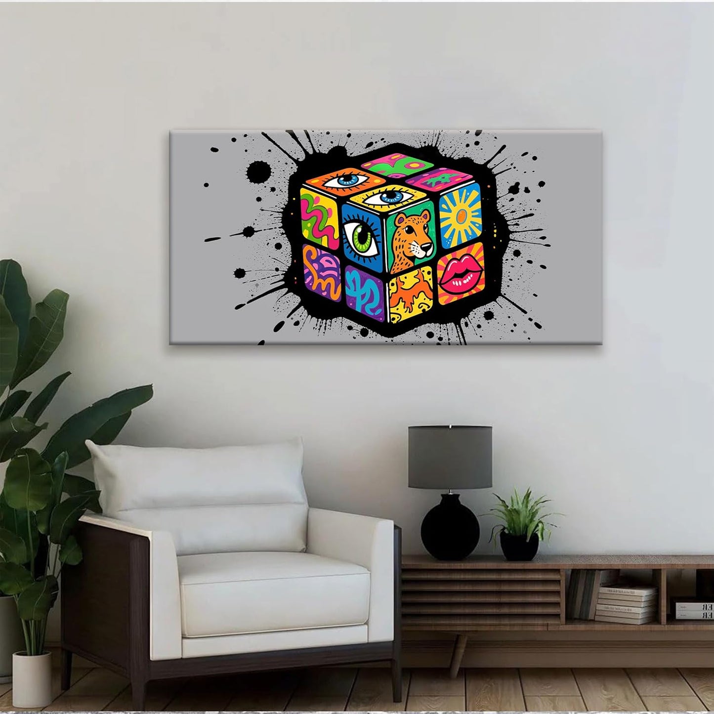 TAIJXAGSG Abstract Wall Art For Living Room Artwork Multicolor Graffiti Cube Canvas Art Wall Decor Modern Canvas Prints Pictures Abstract Wall Decor For Home Hotel Artwork 24x48 Inch