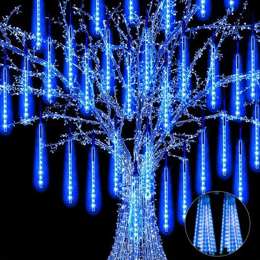 【2 Pack】 Christmas Lights Meteor Shower Rain Lights 12inch, Totally 20 Tube 480 LEDs Icicle Lights Outdoor Raindrop Lights for Xmas Halloween Wedding Party Tree Holiday Decoration, Blue