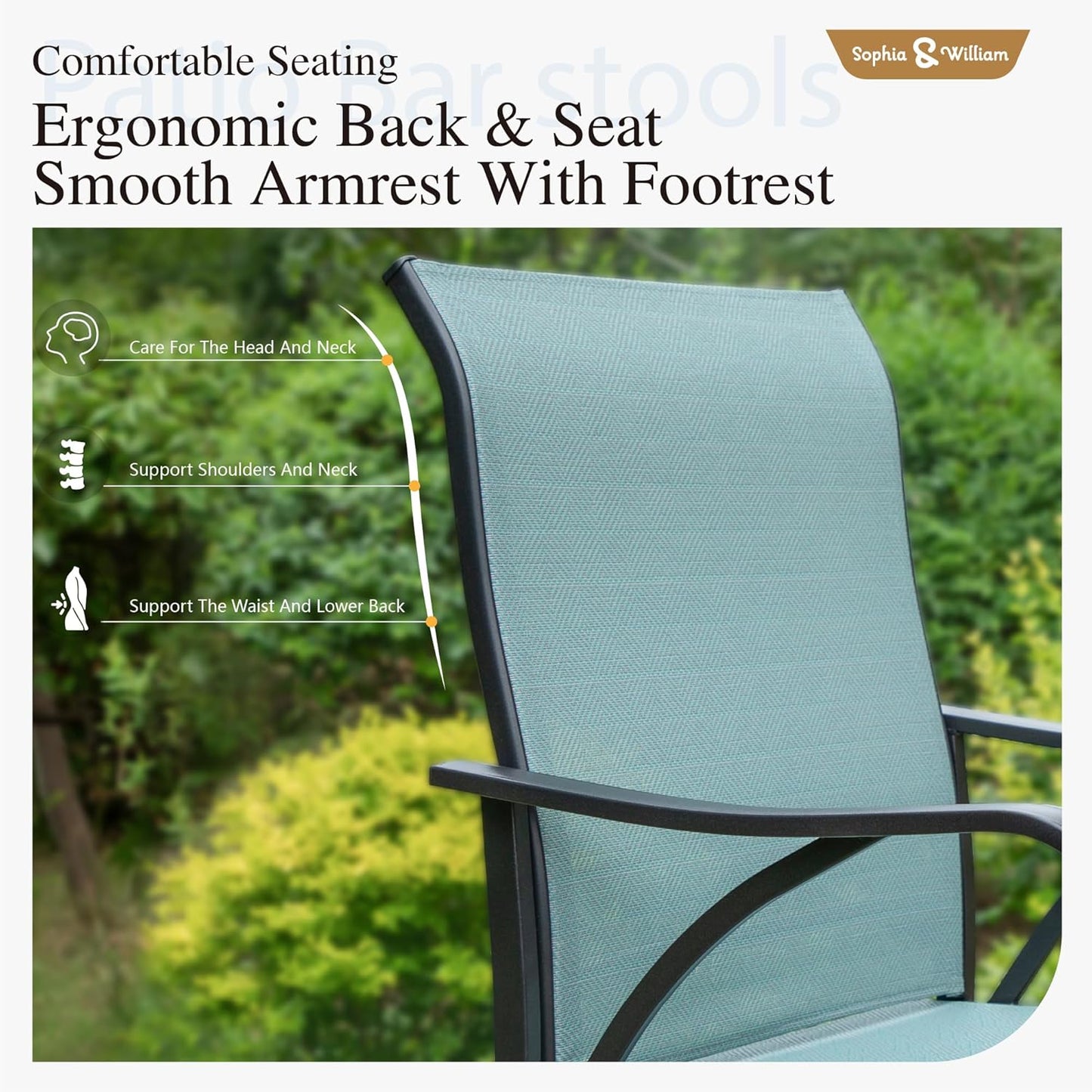 Sophia & William Outdoor Bar Set, Patio Bar Table and Chairs Set, Bar Height Patio Set - 4 x Swivel Bar Chairs(Baby-Blue), 1 x Rectangular Bar Table(Black)