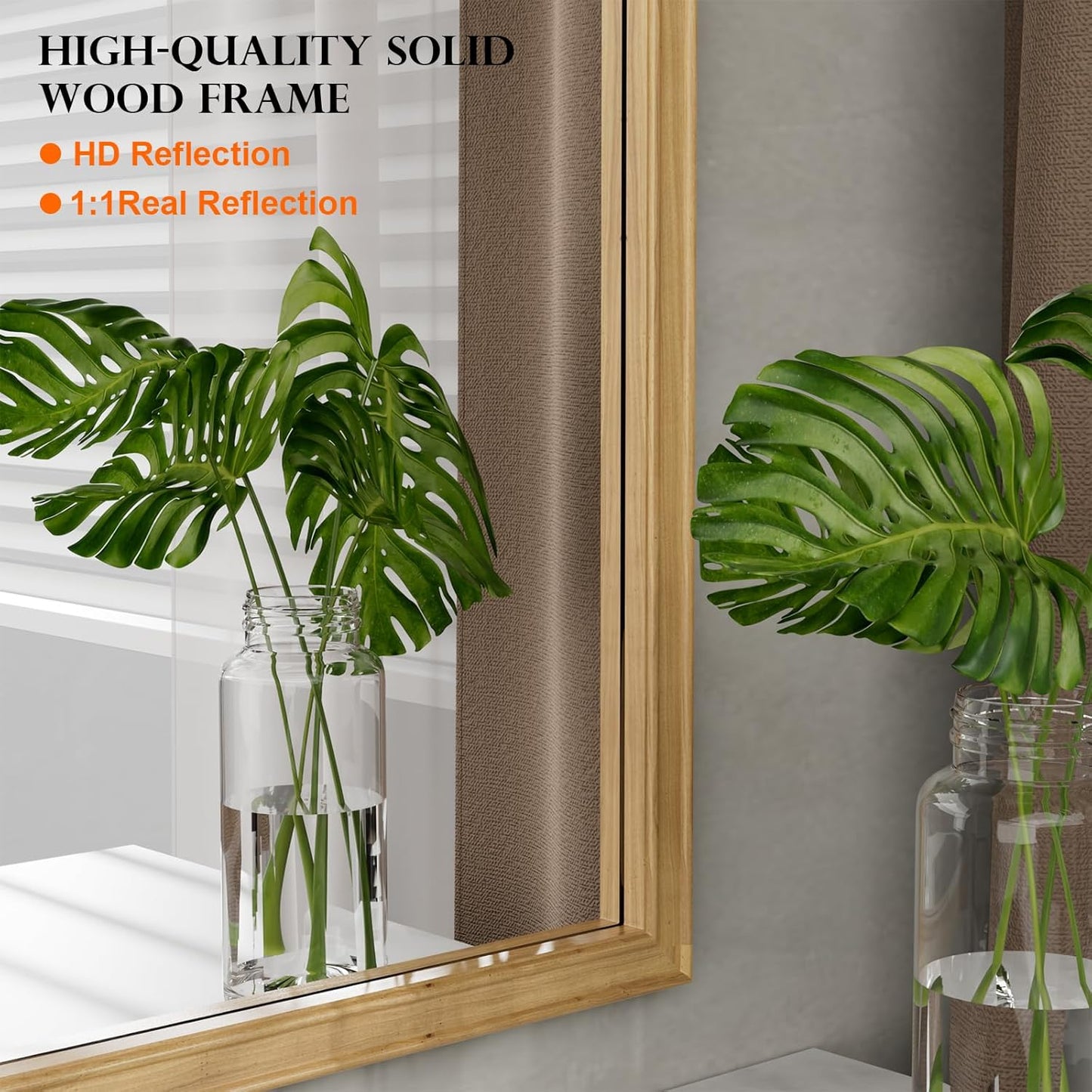 WallBeyond Wood Frame Wall Mirror Decor for Entryway, Living Room or Bedroom Home Decor - Light Woodgrain 16" x 20" Natural Color