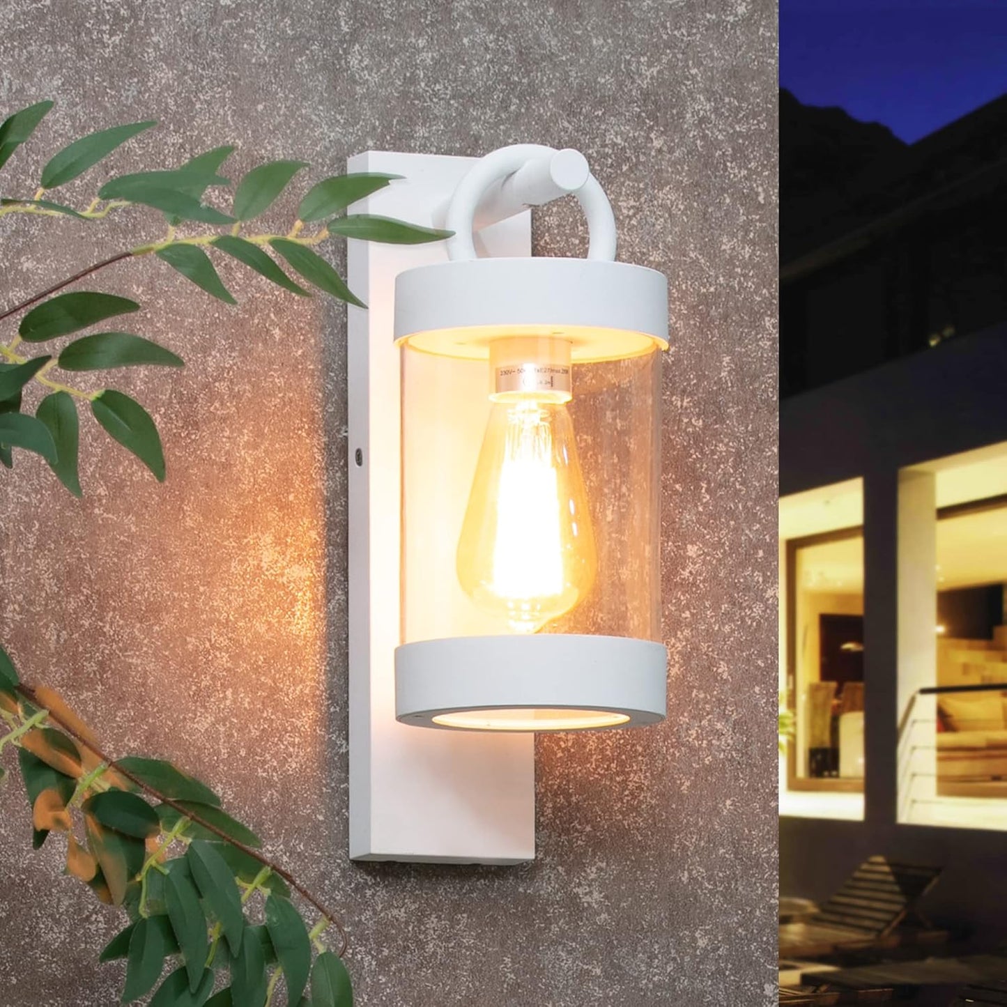 2 Pack Outdoor Wall Lantern with Dusk to Dawn Photocell Sensor,White Exterior Porch Light Fixture Wall Mount Lamp for House Garage Patio