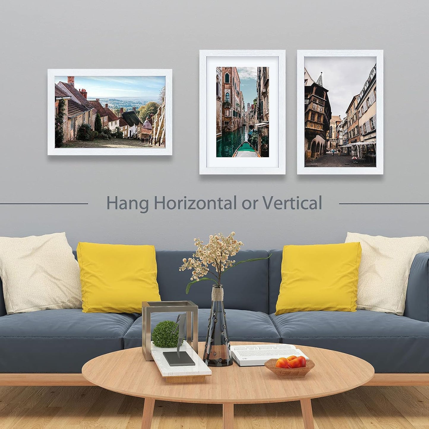 VCK Poster Frames 13x19 White 3 Pack, Solid Wood Picture Frames for Wall Mounting Hanging Art and Puzzle Frame