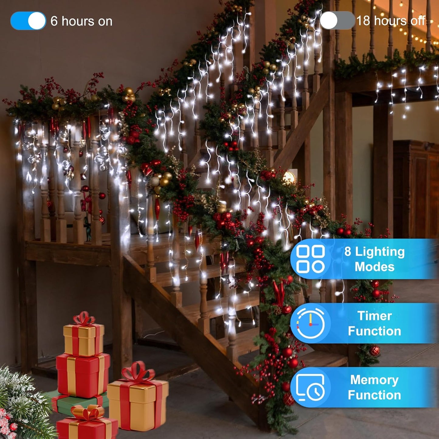 792 LED Christmas Outdoor Lights with 176 Drops, 82ft Hanging Curtain Lights 8 Modes, Christmas Fairy Lighs with Timer & Memory for House Roof Holiday Wedding Christmas Decor (Cool White)