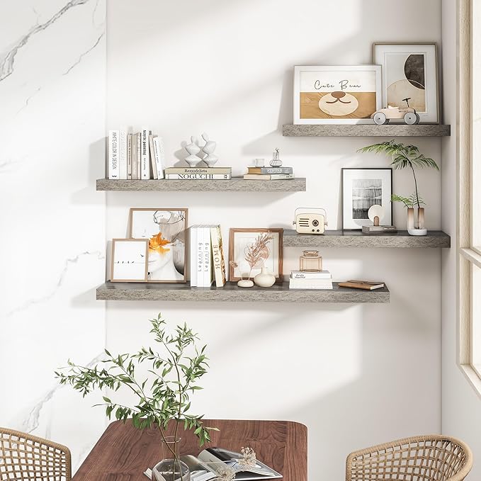 RICHFOCUS 40Inch Floating Shelves for Wall 2 Pack Shelves for Bedroom|Kitchen|Bathroom Wall Mounted Rustic Wood Floating Shelf with Invisible Brackets for Books|Storage|Decor, Grey