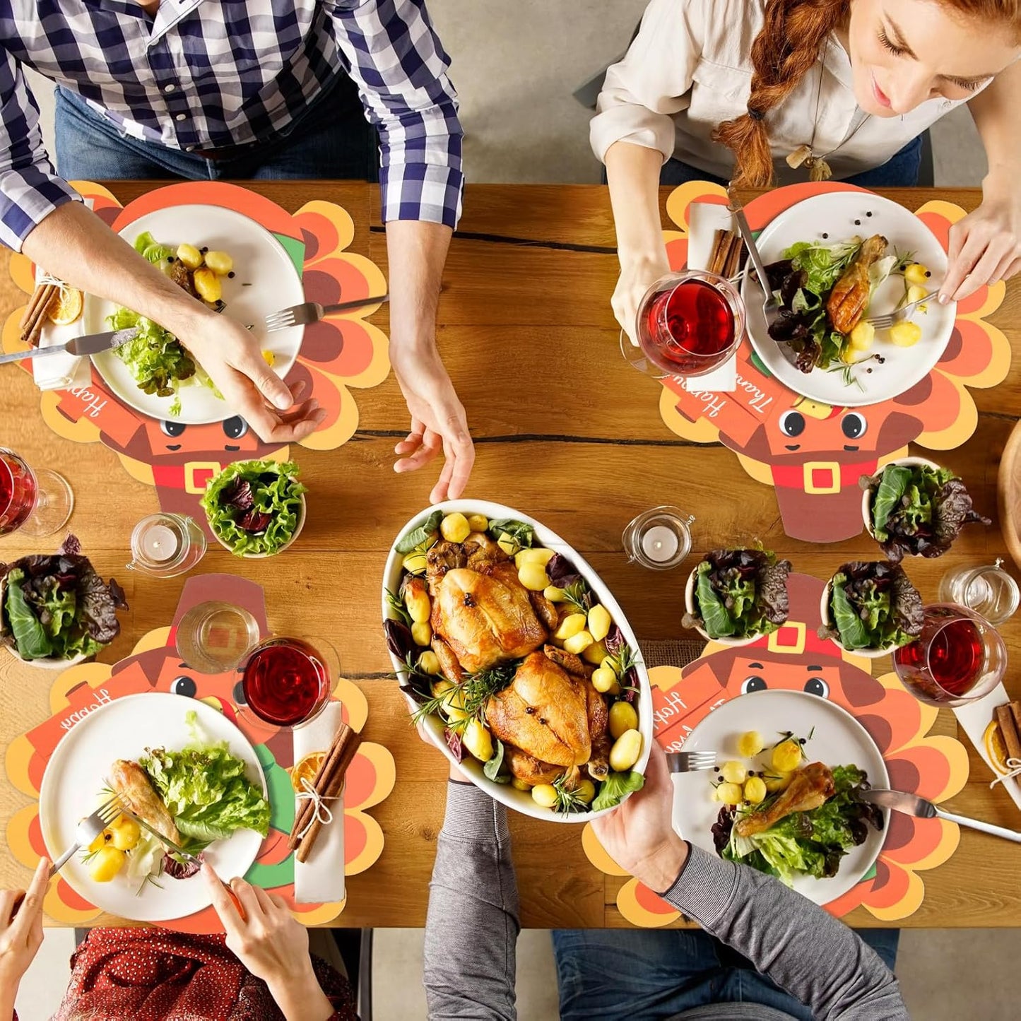 Remerry 6 Pcs Thanksgiving Leather Table Placemats Washable Turkey Table Mats Turkey Gobble Placemats Easy to Clean Thanksgiving Day Leather Place Mats for Fall Harvest Party Kitchen Dining Decoration