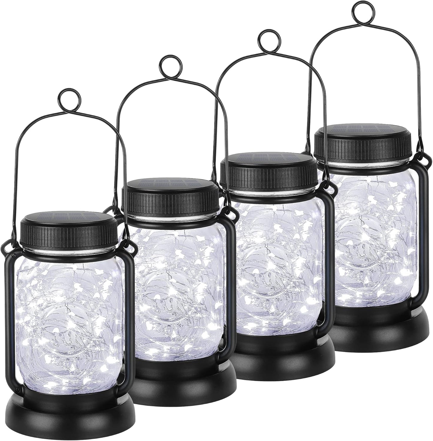 Mlambert Cool White 4 Pack Solar Hanging Mason Jar Lights with Stakes, Waterproof Decorative 30 LEDs Outdoor Solar Lantern Lamp Patio Garden Tree Yard
