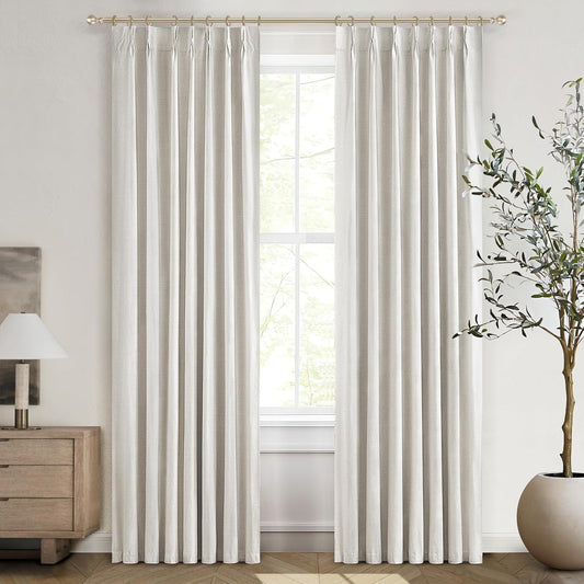 Birch Drapes 84 Inch Length 2 Panels Set, Linen Pinch Pleated Curtains for Bedroom Windows Energy Efficient Thermal Lined Rustic Country Blackout Curtains for Living Room with Rings/Pencil Pleat 7ft