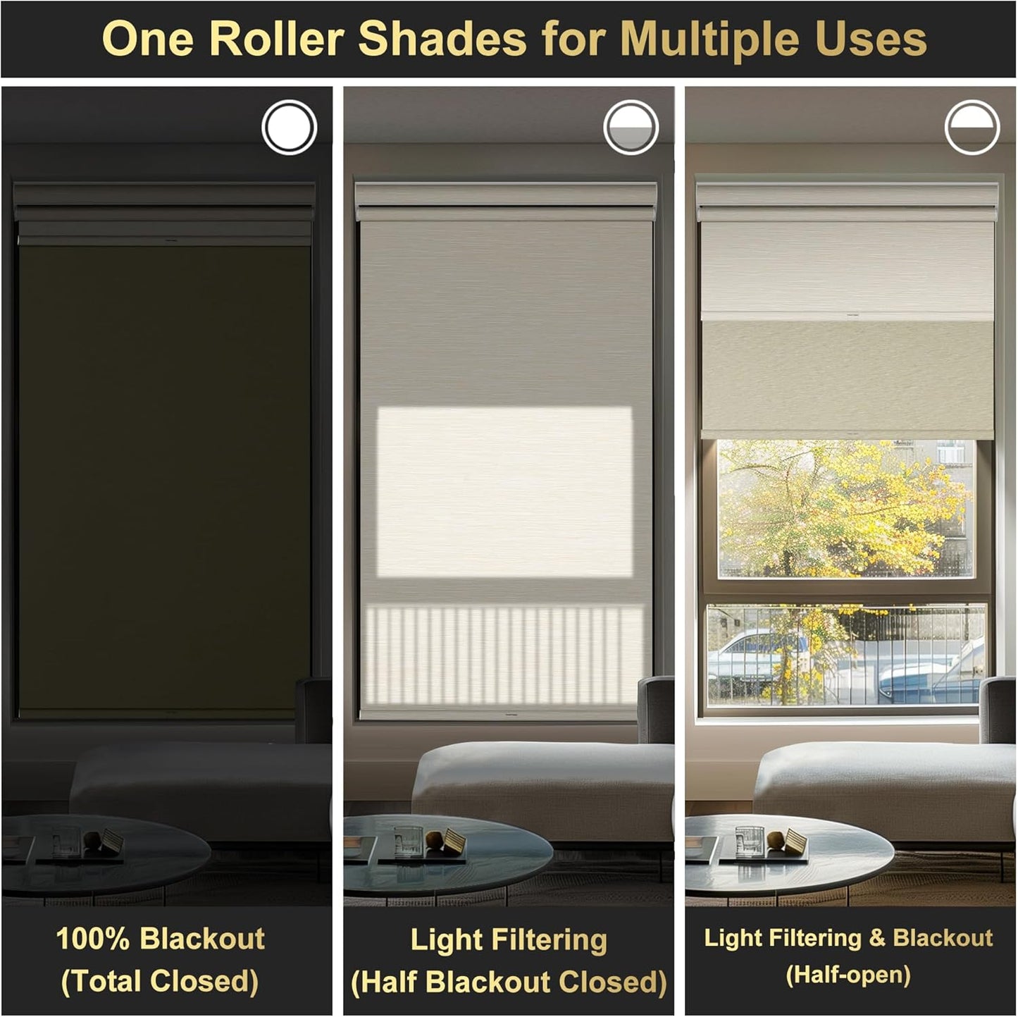 BERISSA Cordless Dual Roller Shades With Cassette Valance, Blackout and Light Filtering, Day and Night for Home Office Door - Striped Jacquard Beige, 68 W x 48" H