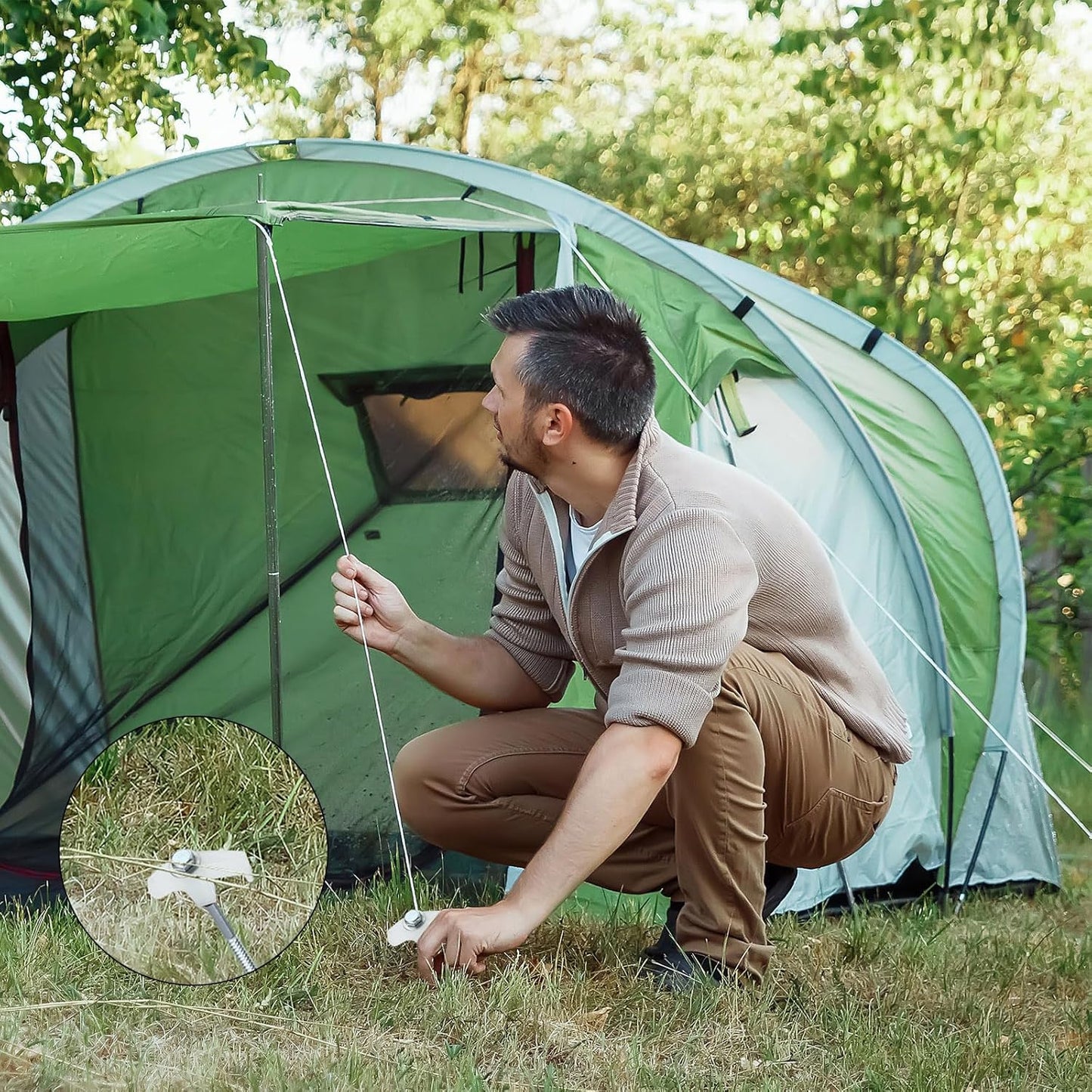 Hicarer 20 Pcs 20 Pcs 8'' Screw in Tent Stakes Heavy Duty Ground Metal Stakes for Inflatables with Hex Head Driver for Outdoor Camping Tent Inflatable Garden Decor (Luminous White)