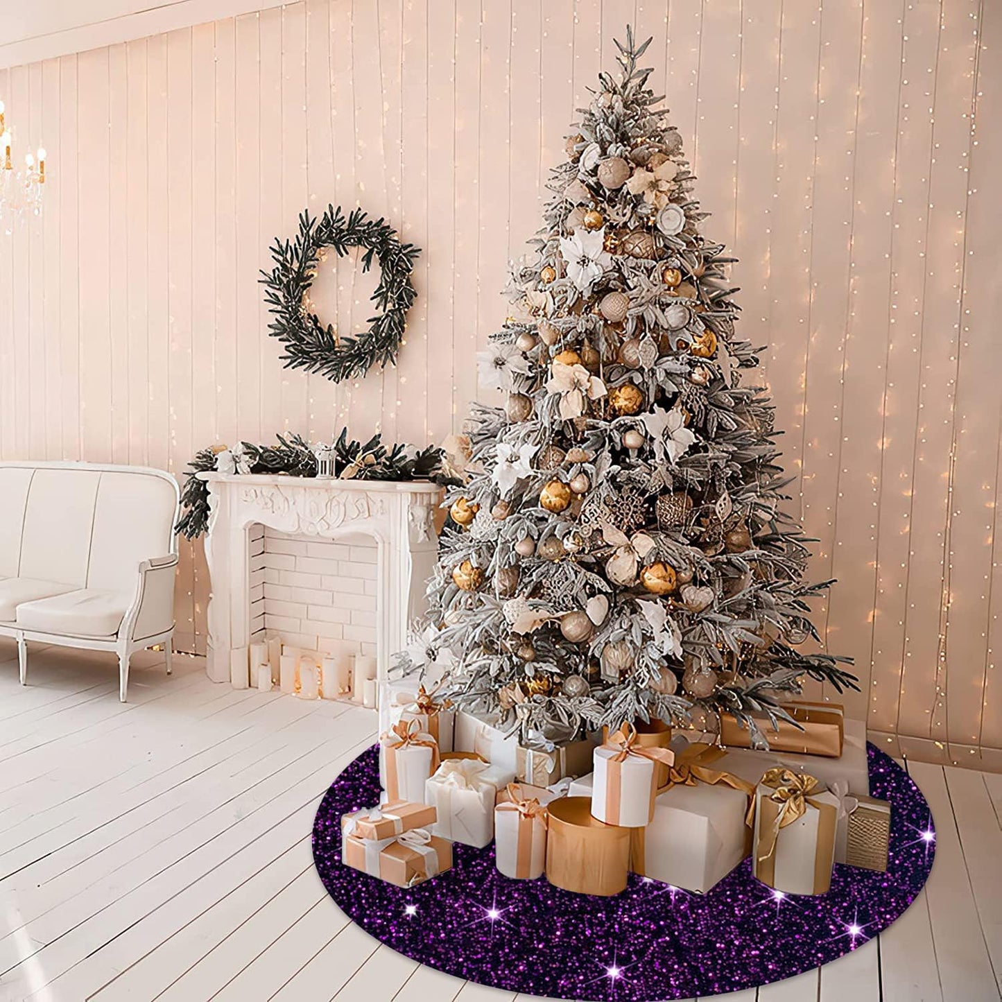 MODFUNS Purple Xmas Tree Skirt Sequin Christmas Tree Skirt 60 Inch Velvet Tree Mats Glitter Fabric Large Tree Skirts for Christmas Tree Base Cover Halloween Party Tree Skirt for Christmas Day Holiday