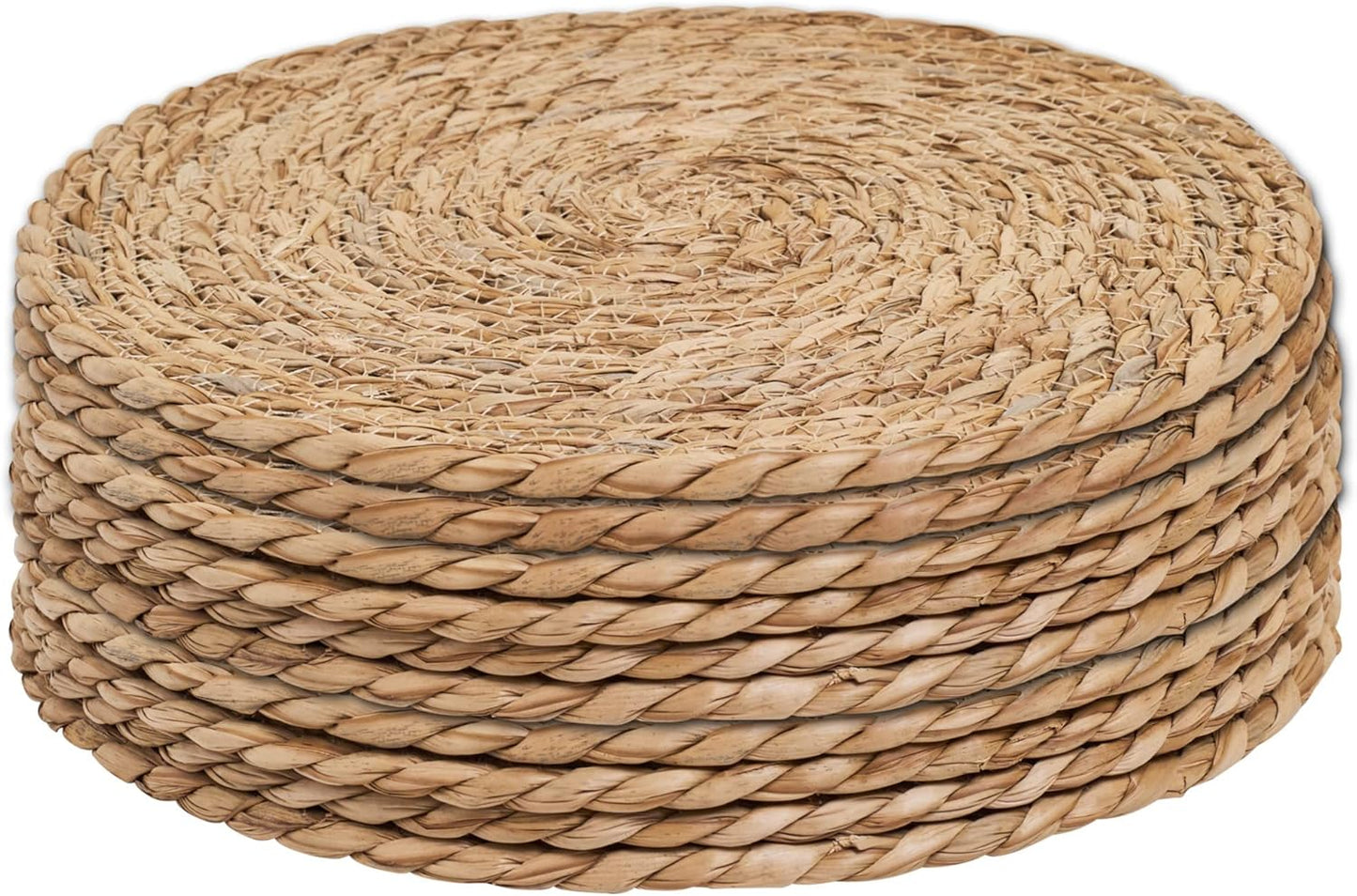 Defined Deco Woven Placemats Set of 10,12" Round Rattan Placemats,Natural Hand-Woven Water Hyacinth Placemats,Farmhouse Weave Place Mats,Rustic Braided Wicker Table Mats for Dining Table,Home,Wedding.