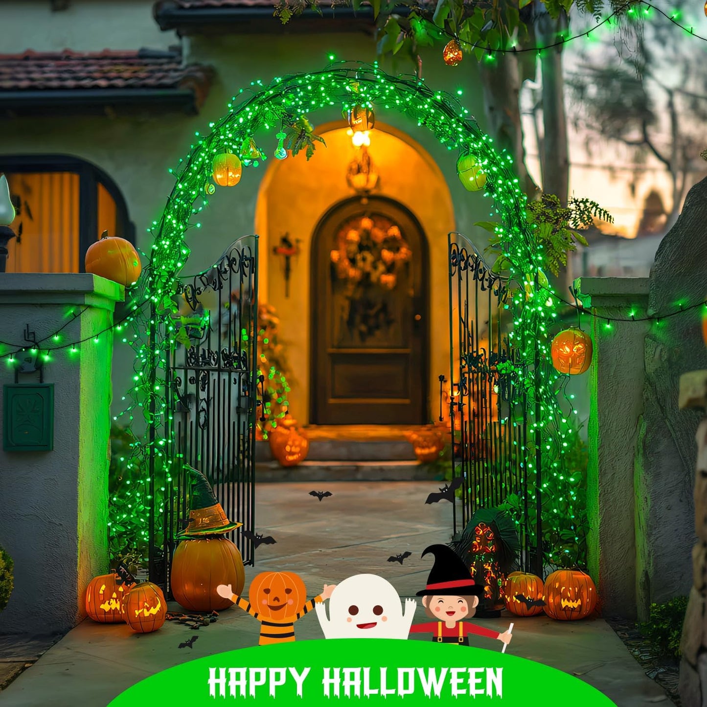 JMEXSUSS 2 Pack Green Solar Lights for Halloween, Each 100 LED 33 FT Green Christmas Lights Outdoor Waterproof, 8 Modes Solar Halloween Light for Outside Christmas Tree Yard Garden Decor