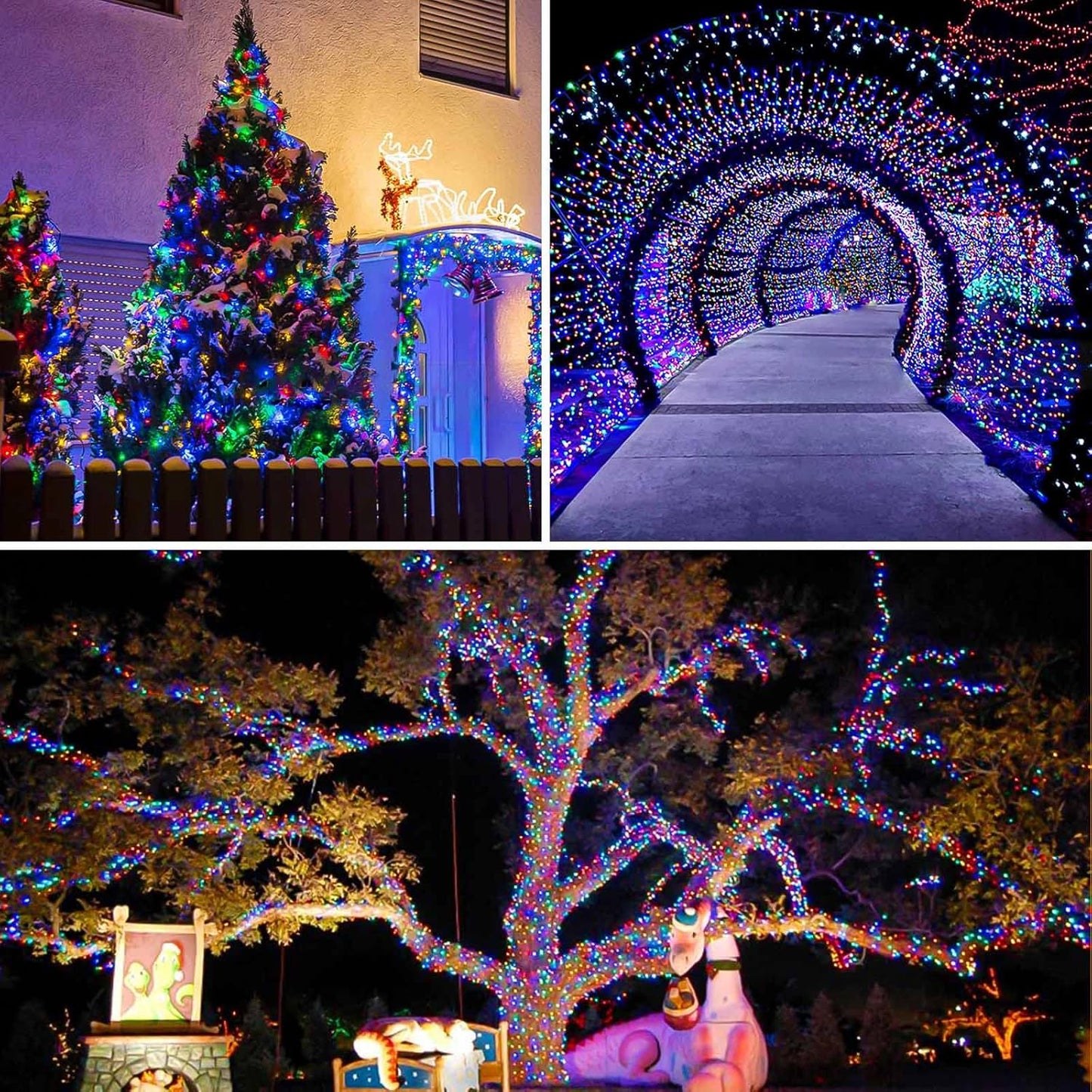 Solar String Lights Outdoor, 2 Pack Total 80FT 200 LED Solar Christmas Twinkle Lights Outside Waterproof Copper Wire 8 Modes Solar Fairy Lights for Garden Tree Party Patio Christmas Decor (Multicolor)