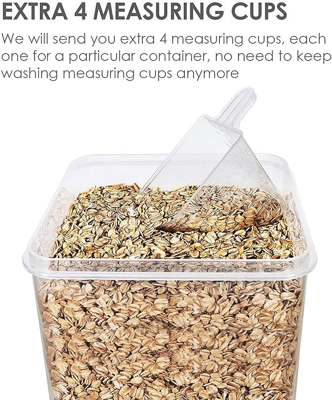 Vtopmart Food Storage Containers 4.3L / 145.4oz, 4 Pieces BPA Free Plastic Airtight Canister for Flour, Sugar, Baking Supplies, with 4 Measuring Cups and 24 Labels, Black