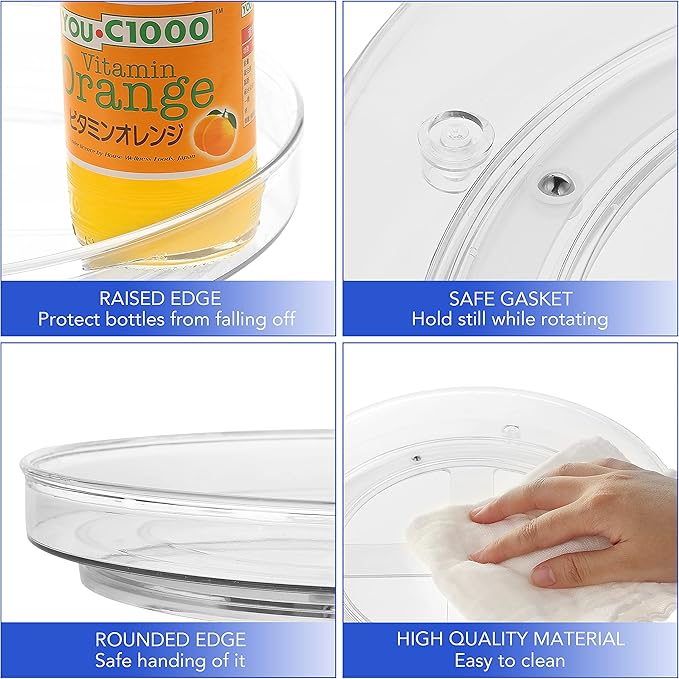 URALFA 2-Pack Lazy Susan Cabinet Organizer, Plastic Rotating Round Lazy Susan Turntable for Cabinet, Pantry, Countertop, Table, Fridge, 10.5 Inch