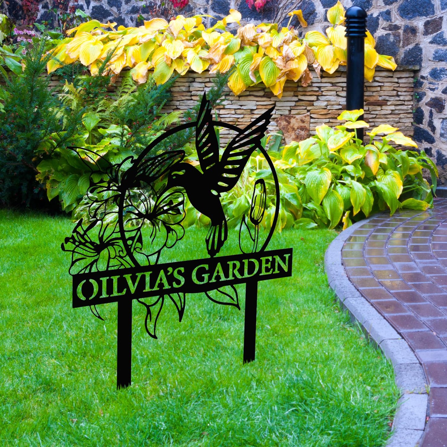 Custom Hummingbird Metal Garden Sign with Stakes, Bird Garden Decorations, Flower Design Personalized Garden Sign, Custom Garden Name Sign, Yard Decor, Home Gift