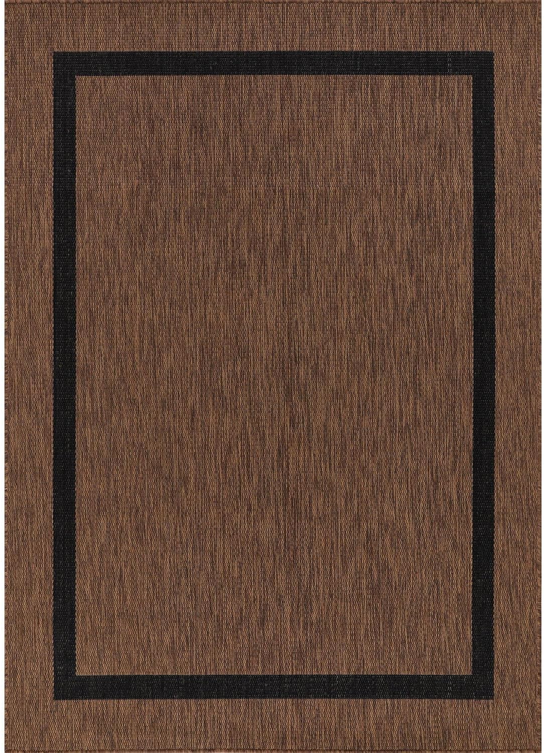 Bordered Outdoor Rug 9x12 Washable Outside Carpet for Indoor Patio Porch Waterproof Easy Cleaning Non Shedding Area Rugs Nut Brown - Black 9 x 12