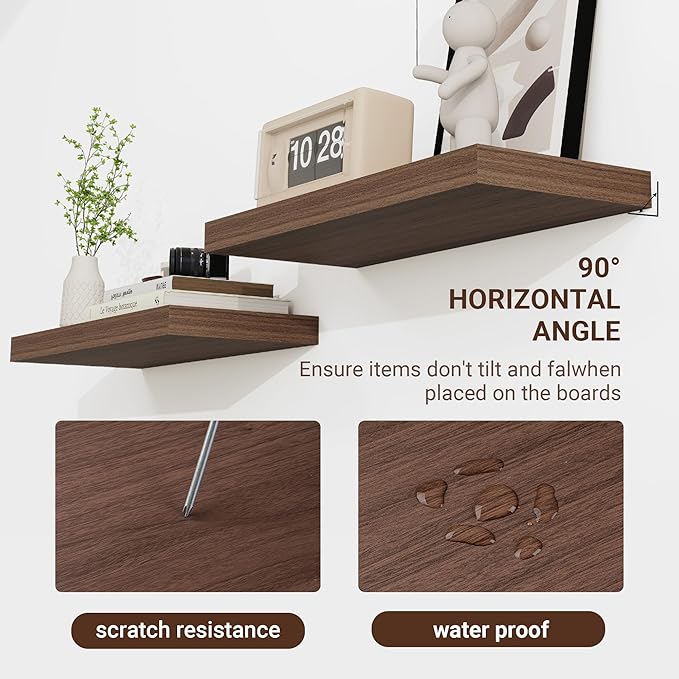 55 Inch Floating Shelves, 55"x9.25"x1.5" Inch Deep Floating Shelves for Wall, Wooden Shelves for Bathroom, Bedroom, Living Room, Walnut