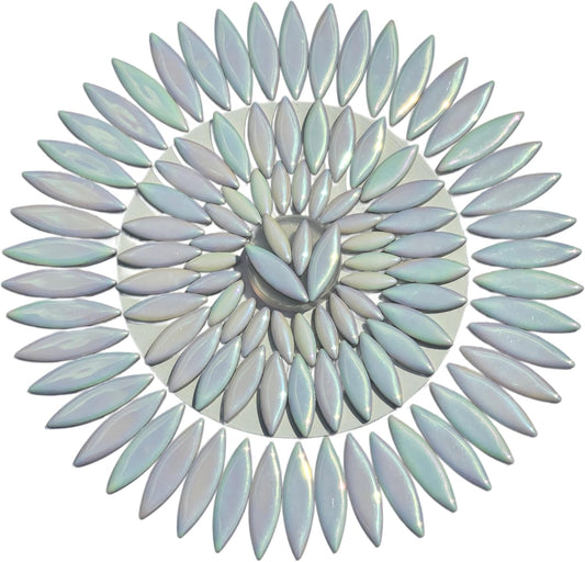 VerzTile Mosaic Tiles for Crafts - Petal Shaped Ceramic Tile Craft Hobbies & Art Projects 39 Color Options Endless Creativity DIY Design (Pearlescent White)