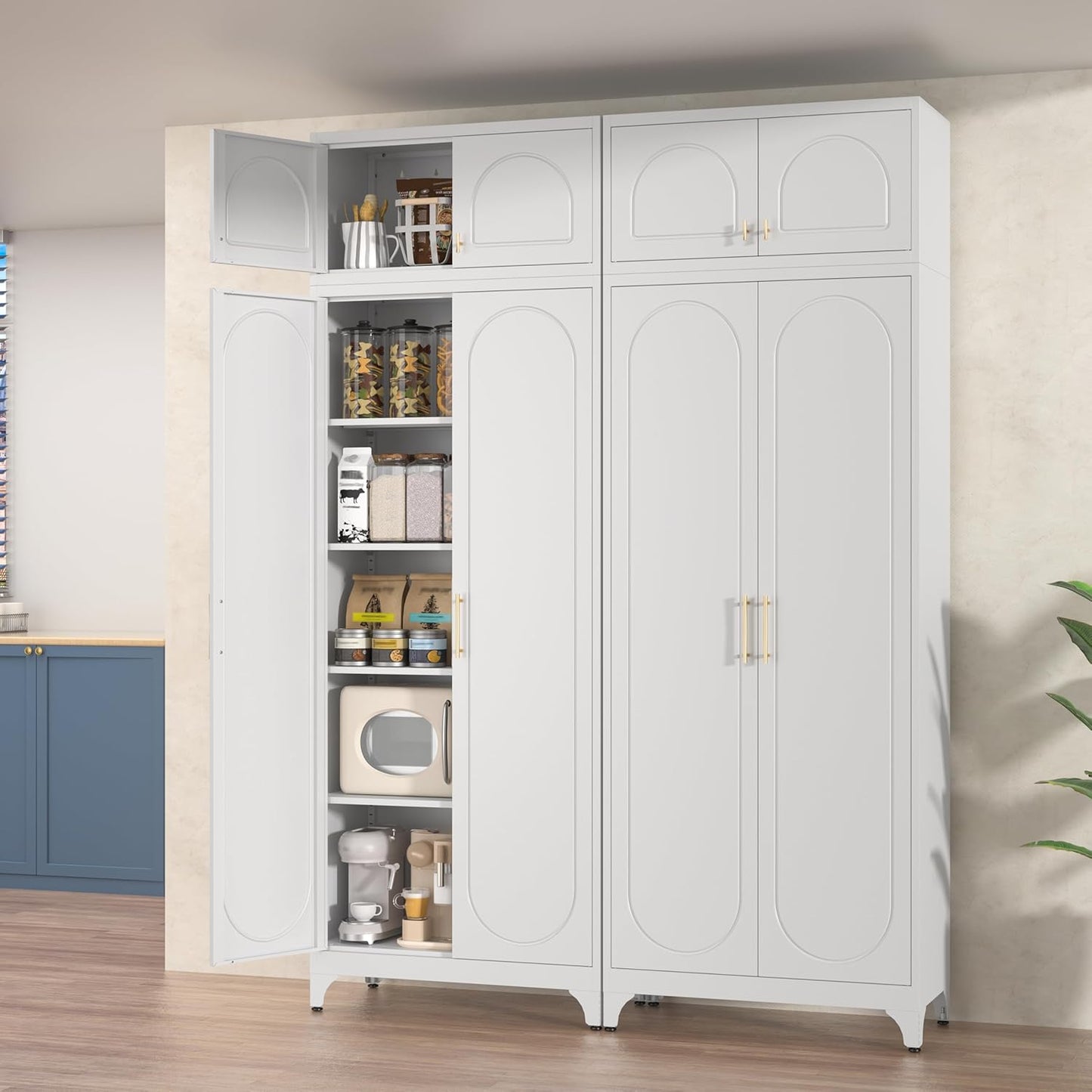 Wall Cabinet with Doors, Small Hanging Cabinet for Kitchen Pantry, Metal Overhead Cabinets for Dining, Living Room, Bathroom, 16" D x 32" W x 15" H, White, Assembly Required