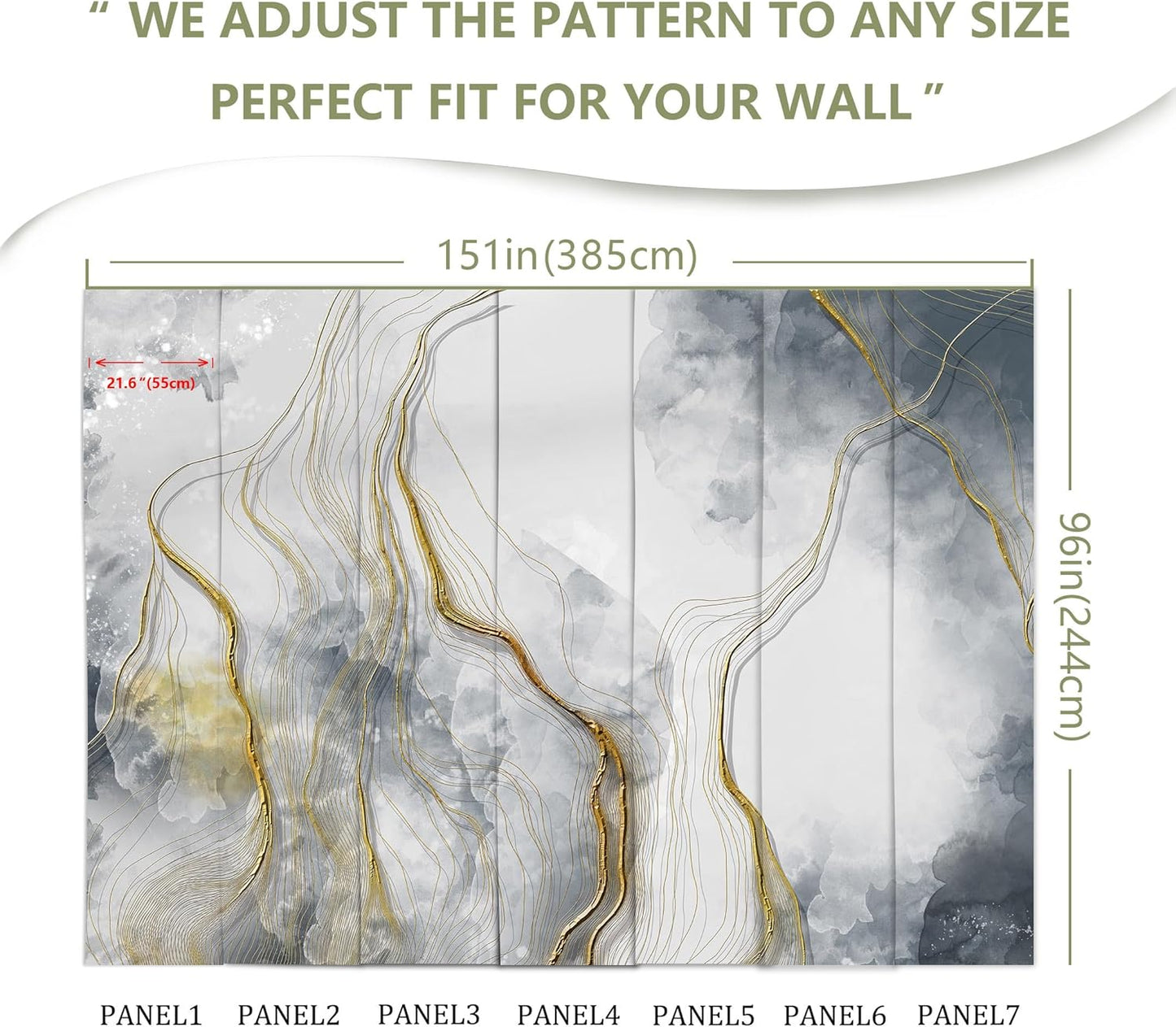 Abstract Grey Marble Wallpaper Large Abstract Gold Wall Mural for Bedroom Living Room Office(Not Peel and Stick)