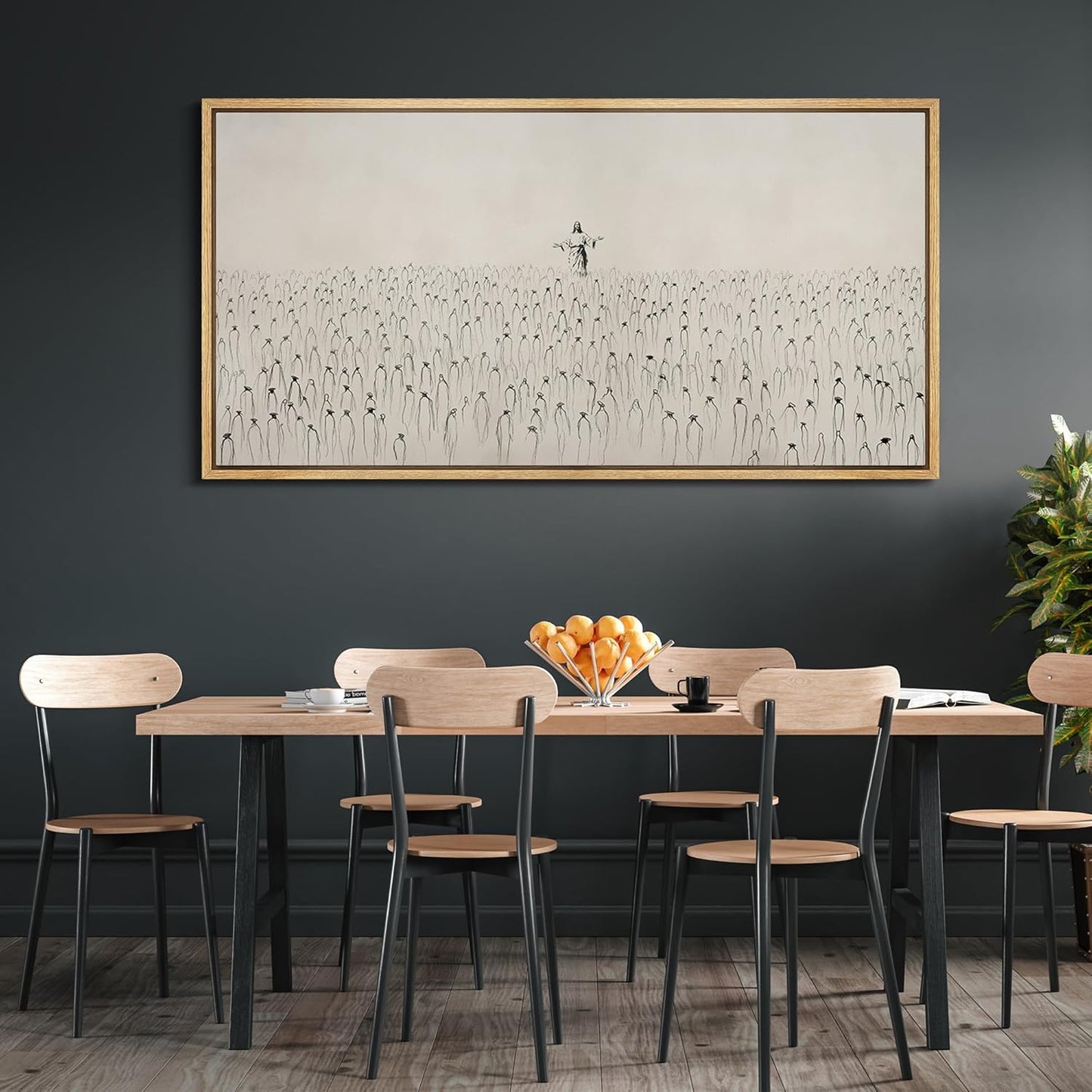 MUDECOR Extra Large Framed Canvas Print Wall Art Jesus Among The People Monochrome Religious Illustrations Decorative Colorful Multicolor for Bedroom - 60"x30"