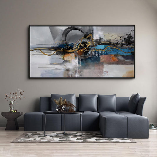 XLSJERST Large Abstract Frame Wall Art - Black and Blue Cnavas Framed Artwork for Walls Modern Minimalist Boho Gray Pictures Wall Decor for Living Room Bedroom Office Home Decoration 20x40 Inches