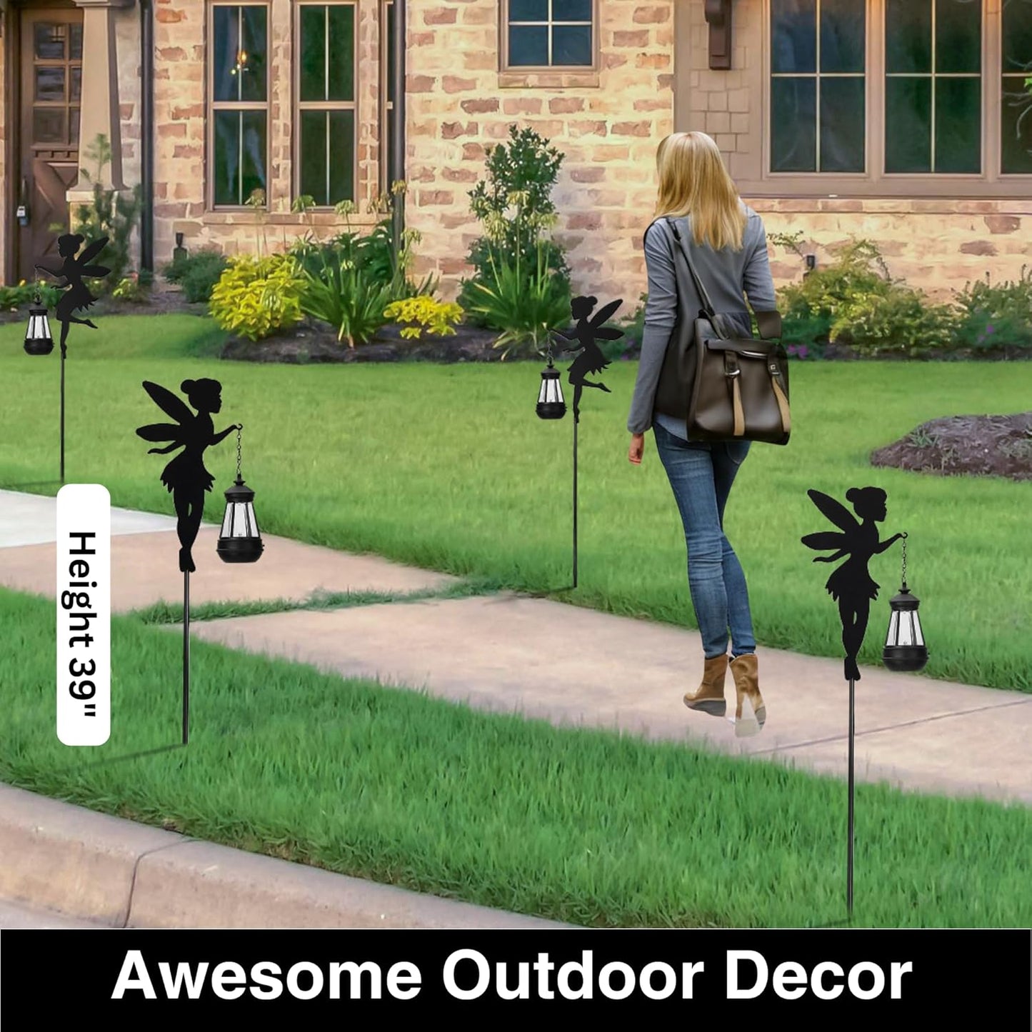 Fairy Garden Accessories Lawn Ornaments 1 Pair - Solar Lights Halloween Decorations Outdoor Garden Statue, Metal Stakes Decorative Figurines for Yard Decor, Patio (Type B Warm Lighting)