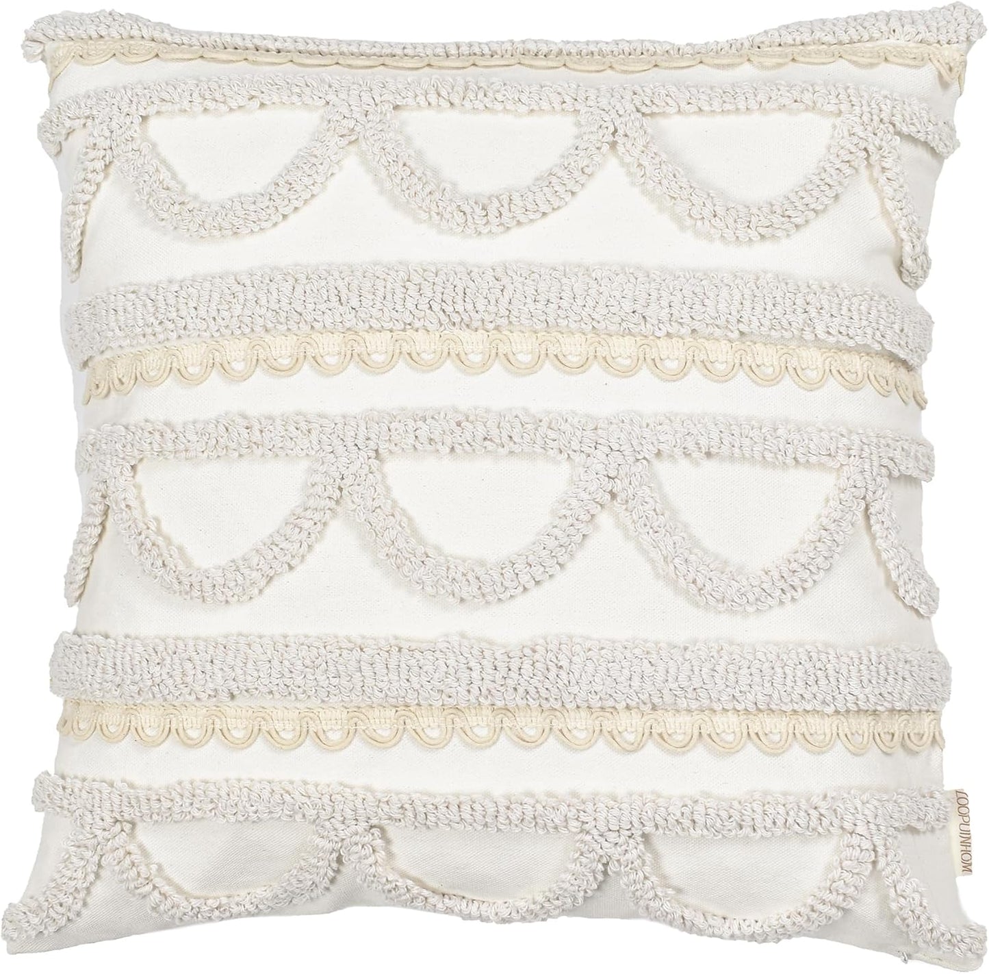 Boho Pillow Covers 18X18 Inch Boho Tufted Throw Pillow Covers Decorative Tassels Cushion Cover Farmhouse Pillow Case for Couch Sofa Bed Living Room Bedroom, Beige