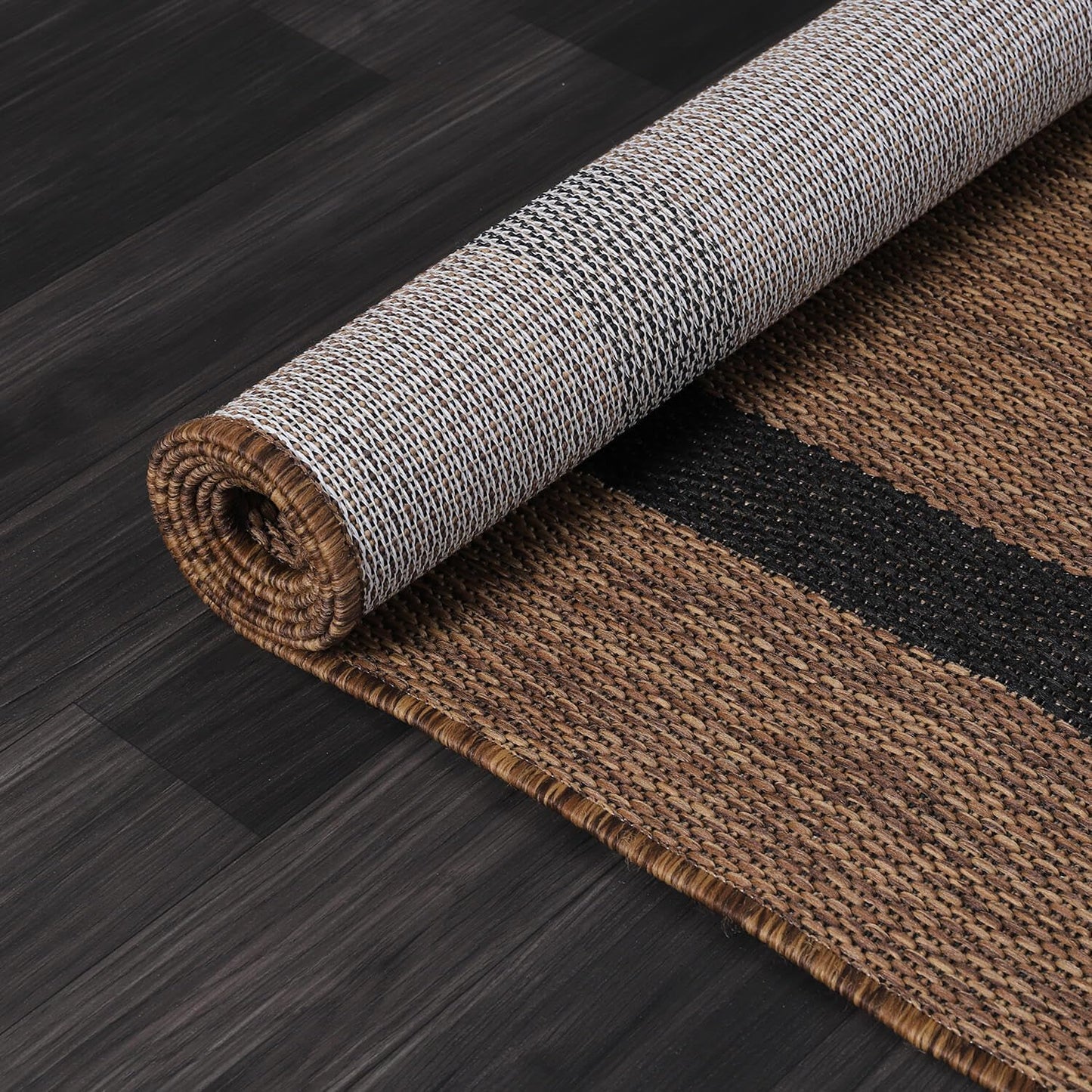 Bordered Outdoor Rug 10x14 Washable Outside Carpet for Indoor Patio Porch Waterproof Easy Cleaning Non Shedding Area Rugs Nut Brown - Black 10 x 14