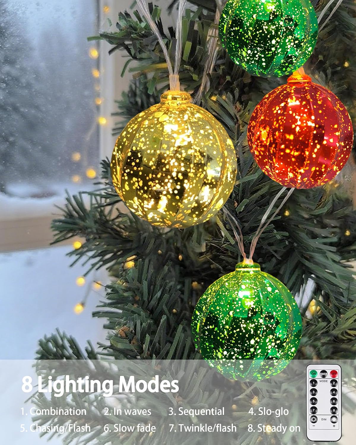 Christmas Tree Ball Ornament Lights 7FT Battery Operated Christmas Lights Indoor 10 LED Colored Ball Light with 8 Modes & Timer, Xmas Globe String Light for Bedroom Party Fireplace Porch Decor