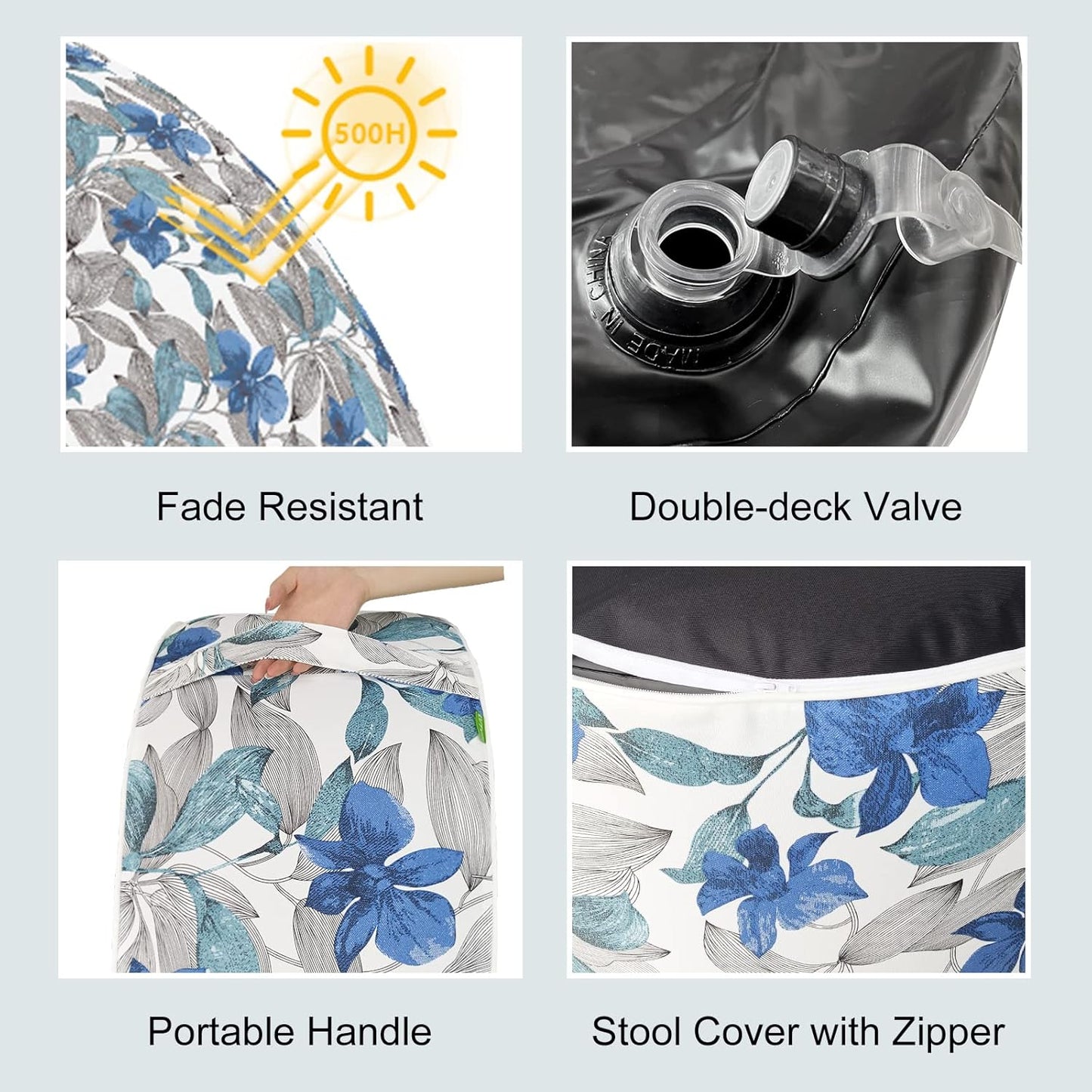 LVTXIII Outdoor/Indoor Inflatable Ottoman, All Weather Round Footrest Stool with Handle D31”x H14”, Portable Pouf for Patio Garden Camping or Home Decoration, Clemens Noir Blue