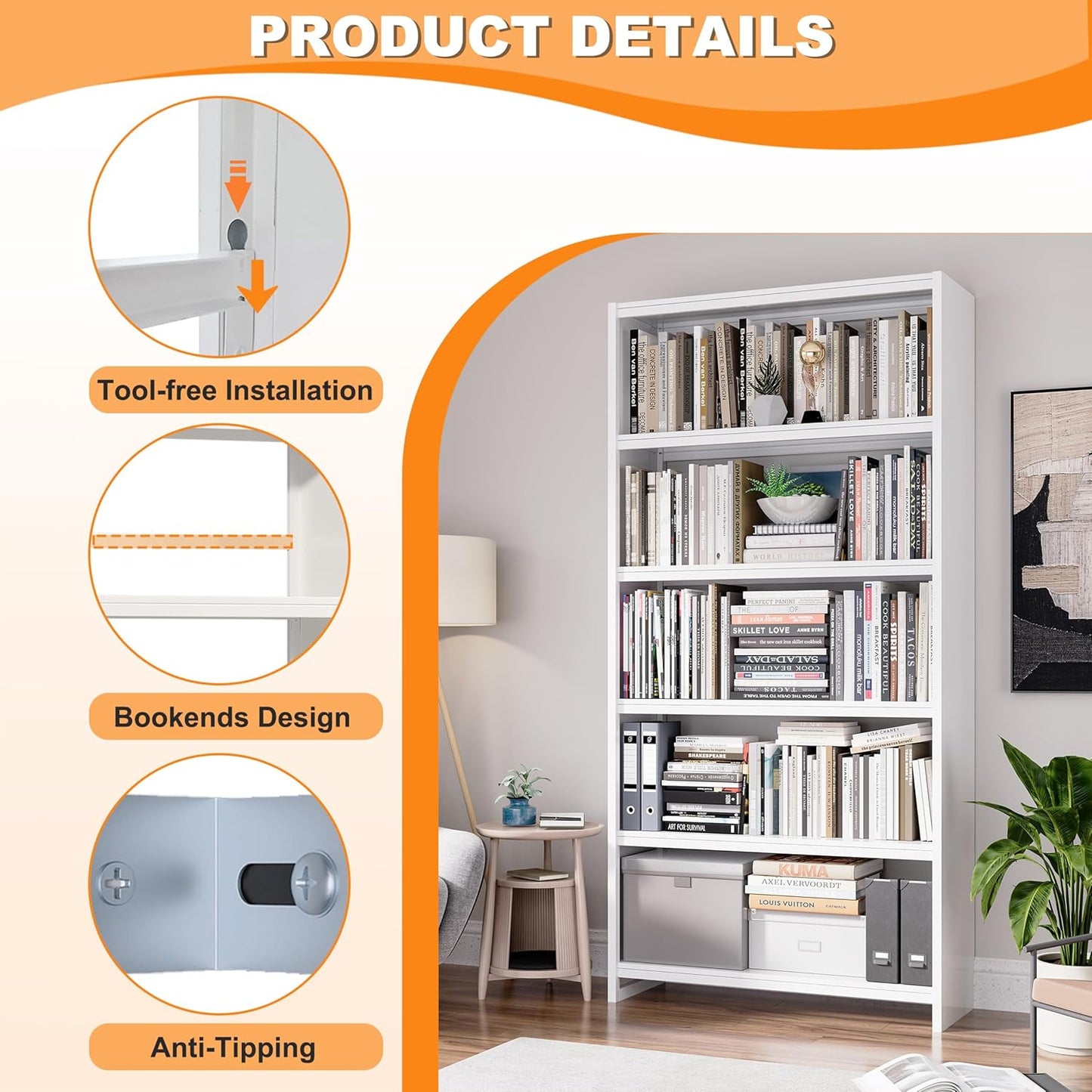 69.3" H Home Office Bookcase Shelf Storage,5 Tier Bookcase with Open Display Shelves,Industrial Wide Bookshelf with Metal Frame for Home Office, Living Room, Bed Room (34.1" W)