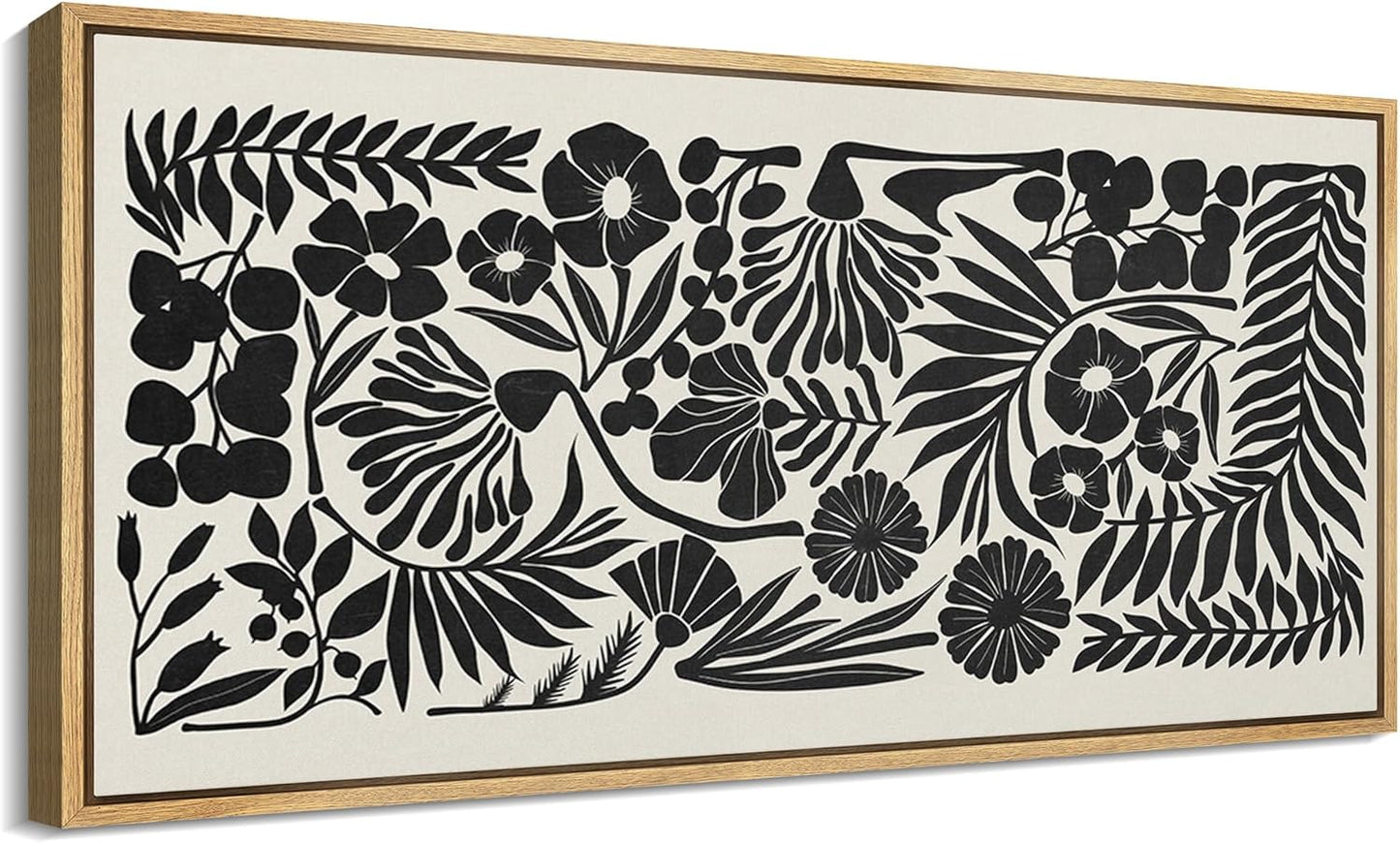 MUDECOR Extra Large Framed Canvas Print Wall Art Monochrome Botanicals Black and White Floral Illustrations Antique Retro Fine Art Illustrations Decorative Colorful for Bedroom - 60"x30"