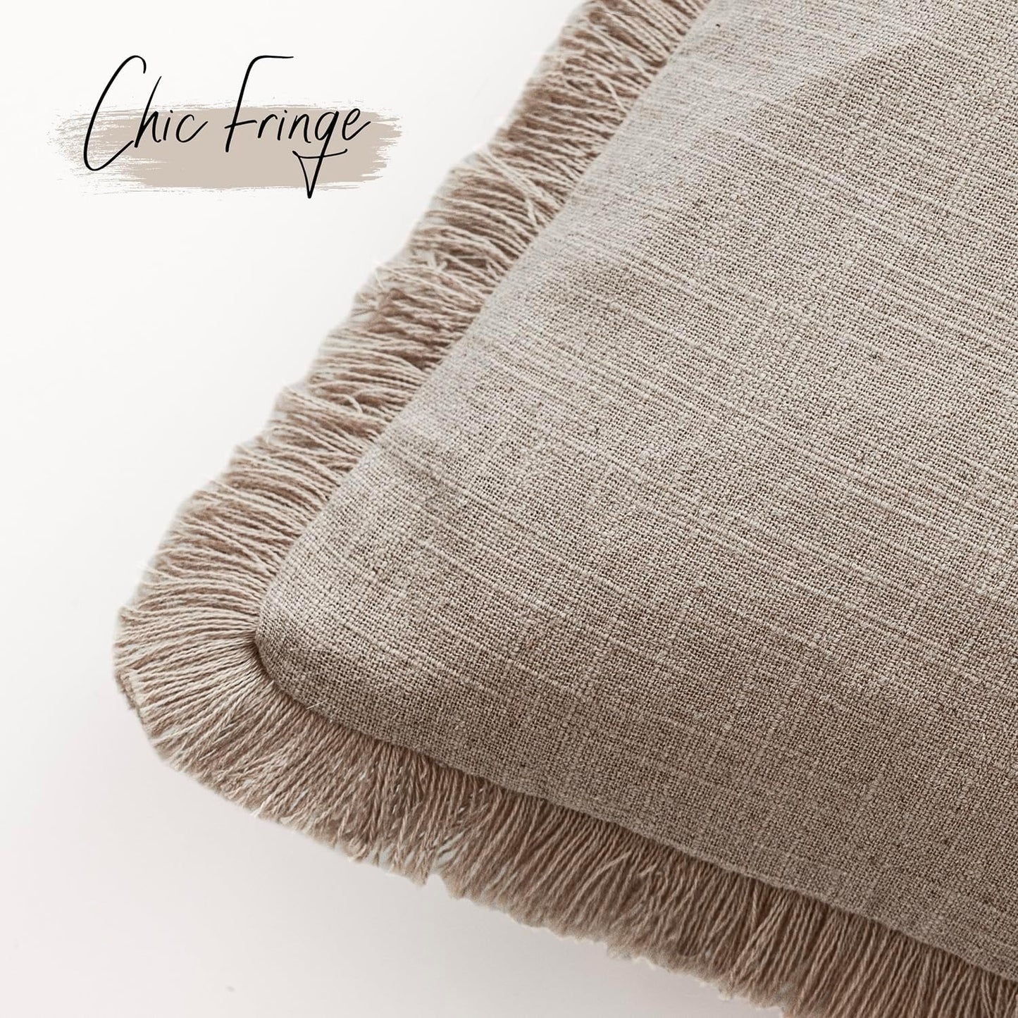 Foindtower Set of 2 Decorative Linen Fringe Lumbar Throw Pillow Covers Farmhouse Cushion Cover with Tassels Accent Pillowcase for Couch Sofa Bed Living Room Home Decor,12×20 Inch,Natural Linen