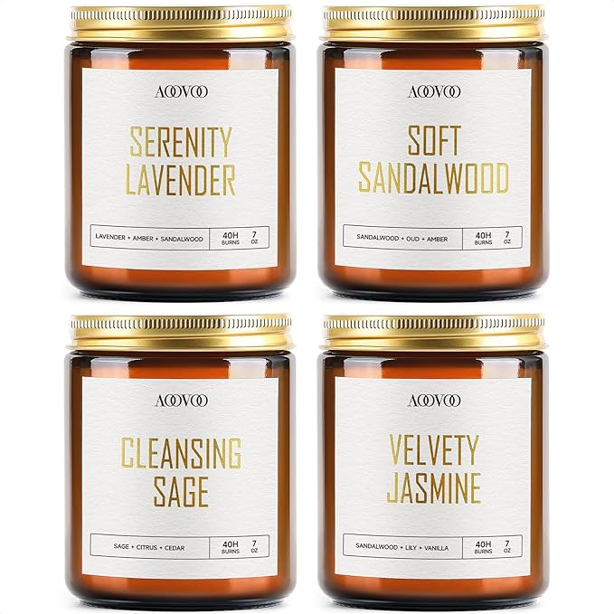 AOOVOO Candle Set - 4PC Scented Candles, 28 oz Soy Candles, Soy Candle for Home Scented, Lavender/Sandalwood/Jasmine/Sage