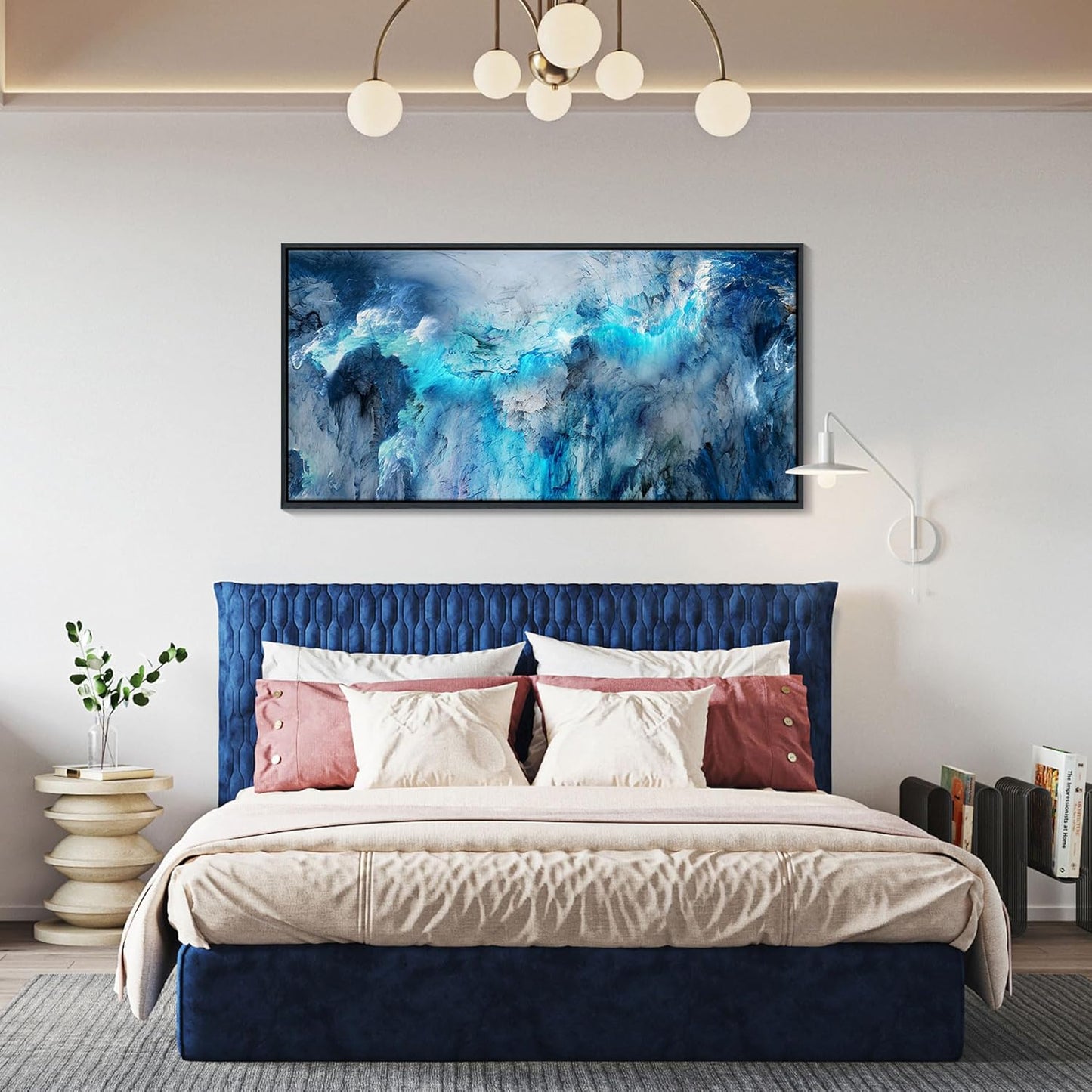 Mofutinpo Large Abstract Canvas Art | Framed Modern Contemporary Wall Decor for Living Room, Bedroom, and Office | Blue Abstract Wall Pictures| Home Decorations Artwork for Walls 24 ×48in