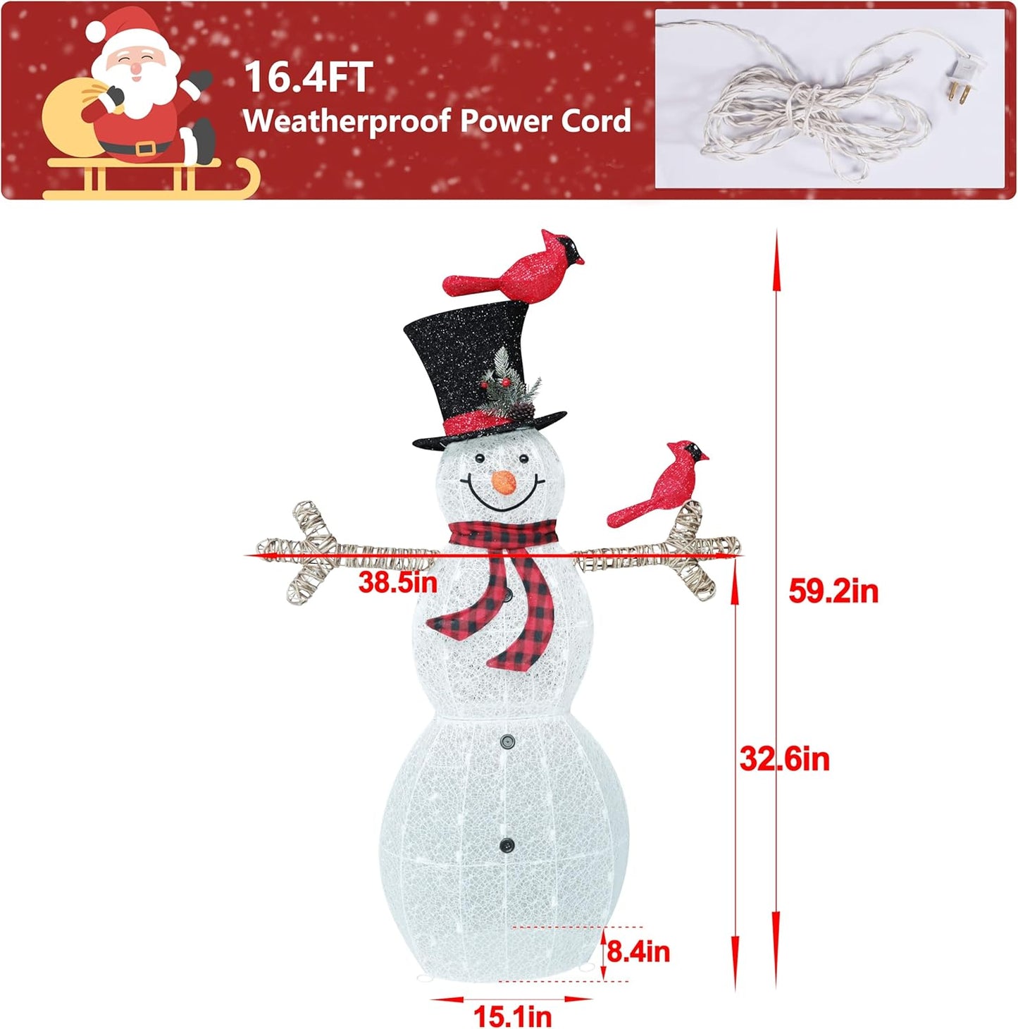 5FT Lighted Snowman with Birds for Christmas Decoration, 3D Pre-Lit Iridescent Snowman Xmas Decor with 90 LED Lights, Glittered Standing Holiday Display for Outdoor, Indoor