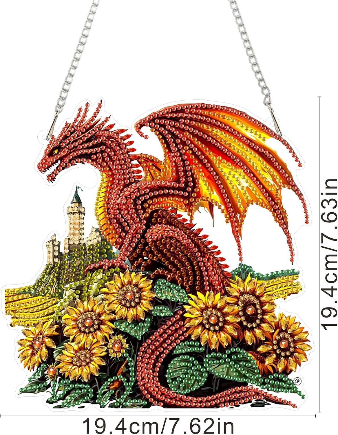 SENQAO Dragon Diamond Art Hanging Kit for Adult, Special Shaped Rhinestone, Double Sided DIY Acrylic Diamond Art Painting Window Pendants Home Garden Wall Hanging Kits Hanging Ornament (Sunflower)