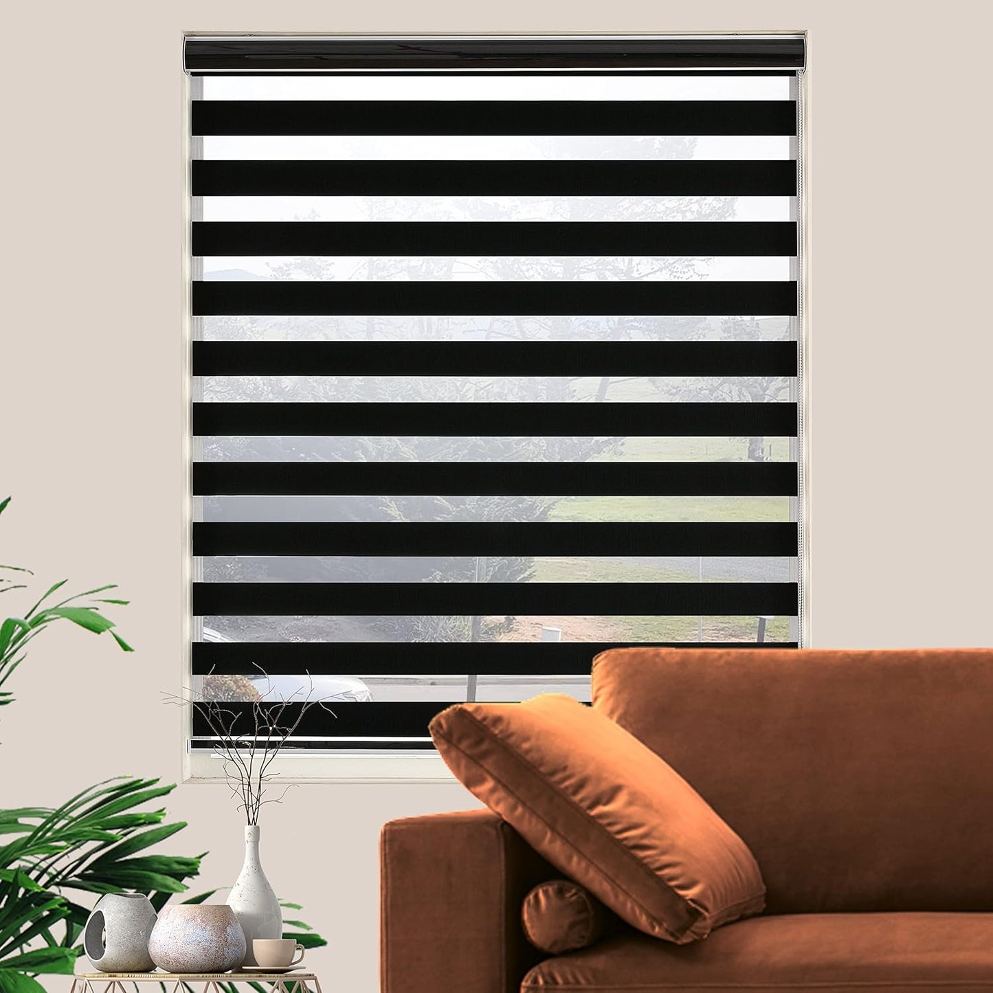 Blackout Zebra Blinds, Dual Layer Free-Stop, Room Darkening Zebra Shades, Blinds for Indoor Windows, Light Filtering Privacy Sheer Shade for Home(23" W X 72" H, Black)