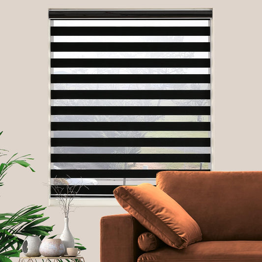 Blackout Zebra Blinds, Dual Layer Free-Stop, Room Darkening Zebra Shades, Blinds for Indoor Windows, Light Filtering Privacy Sheer Shade for Home(43" W X 72" H, Black)