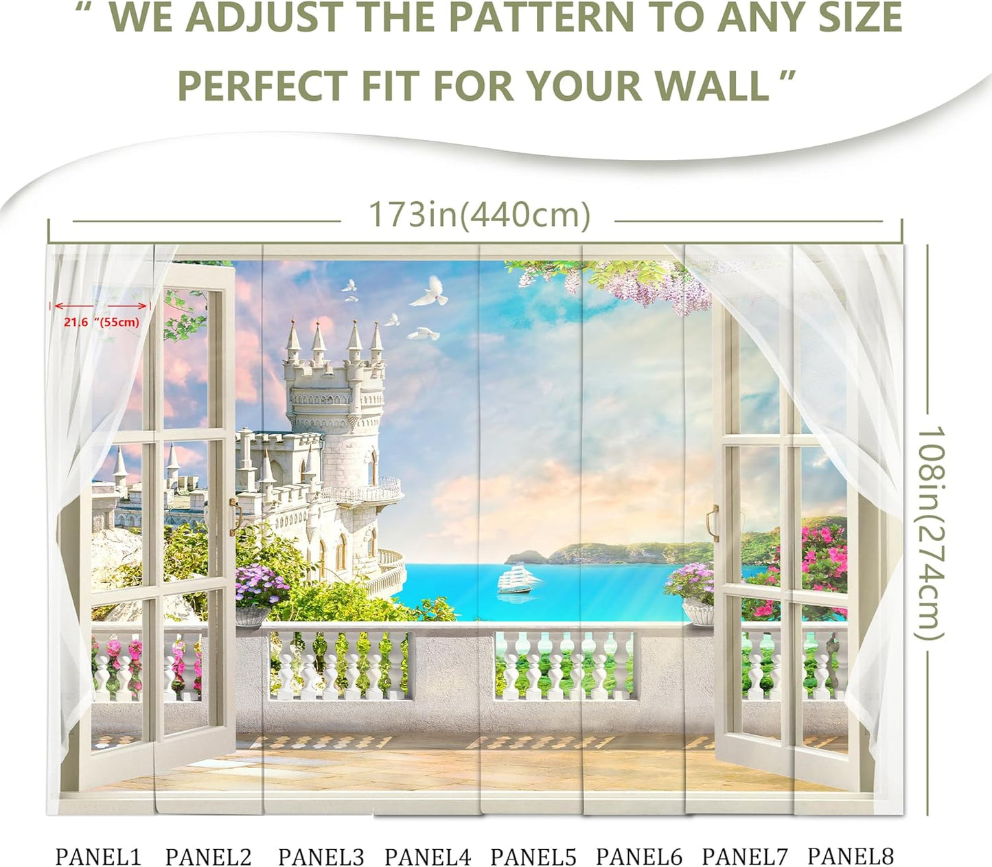 Window Seascape Wall Mural Wallpaper for Bedroom Living Room Bathroom (Not Peel n' Stick)