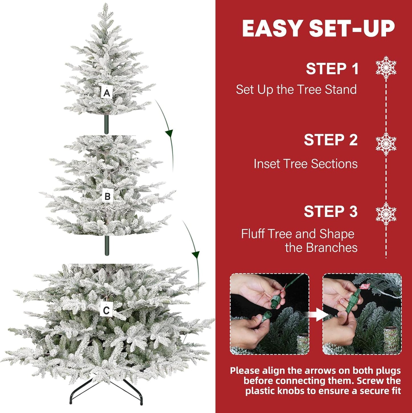 Hykolity 6 ft Snow Flocked Christmas Tree, Prelit Artificial Christmas Tree with 330 Warm White Lights, 797 PE&PVC Branch Tips, Metal Stand and Hinged Branches